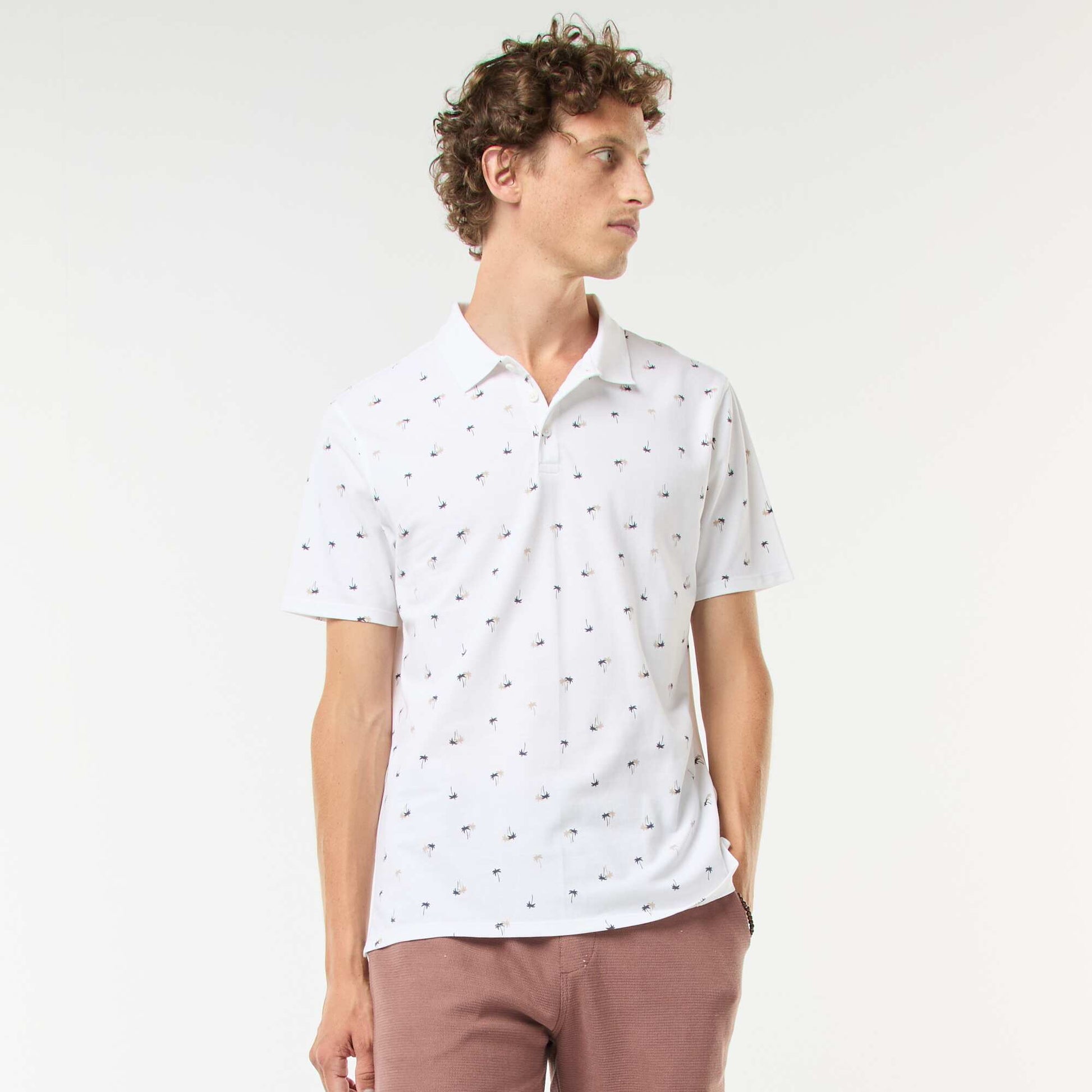 Piqué knit polo shirt with all-over pattern WHITE