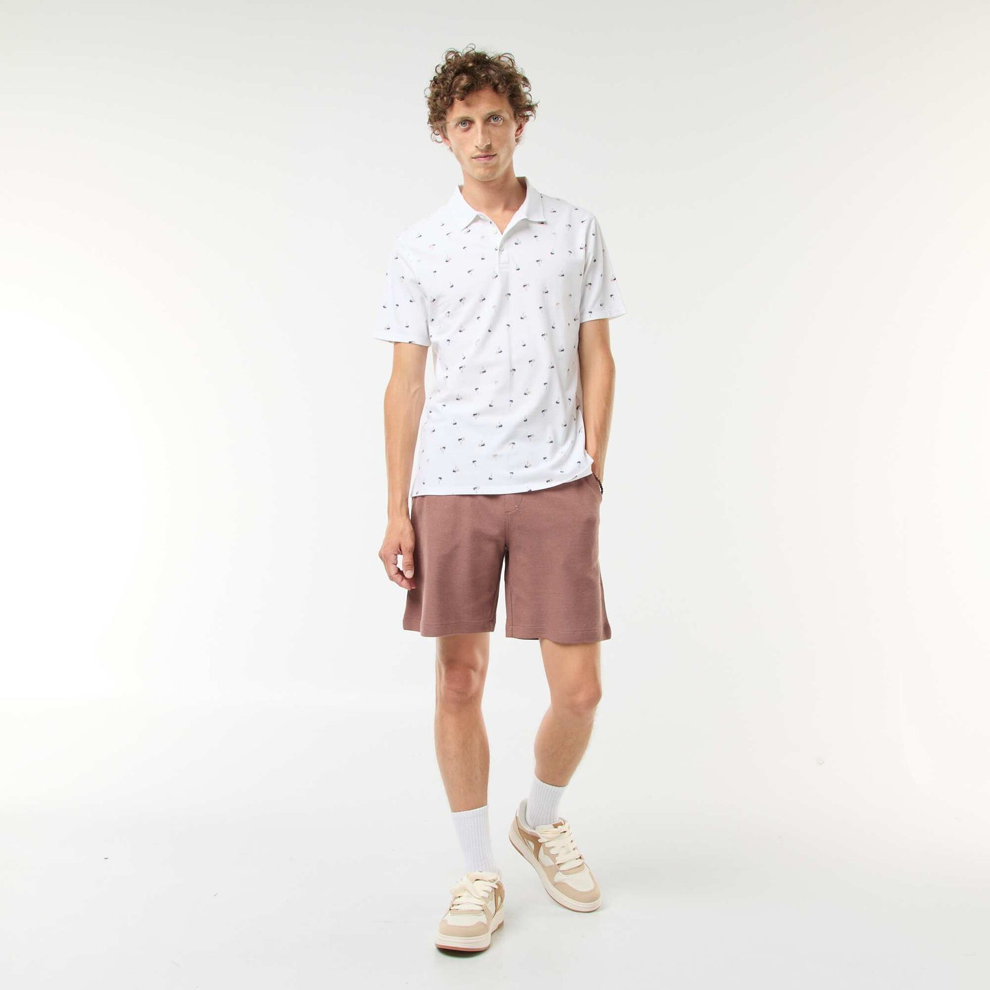 Piqué knit polo shirt with all-over pattern WHITE