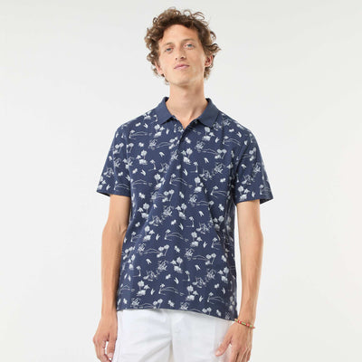 Piqué knit polo shirt with all-over pattern BLACK
