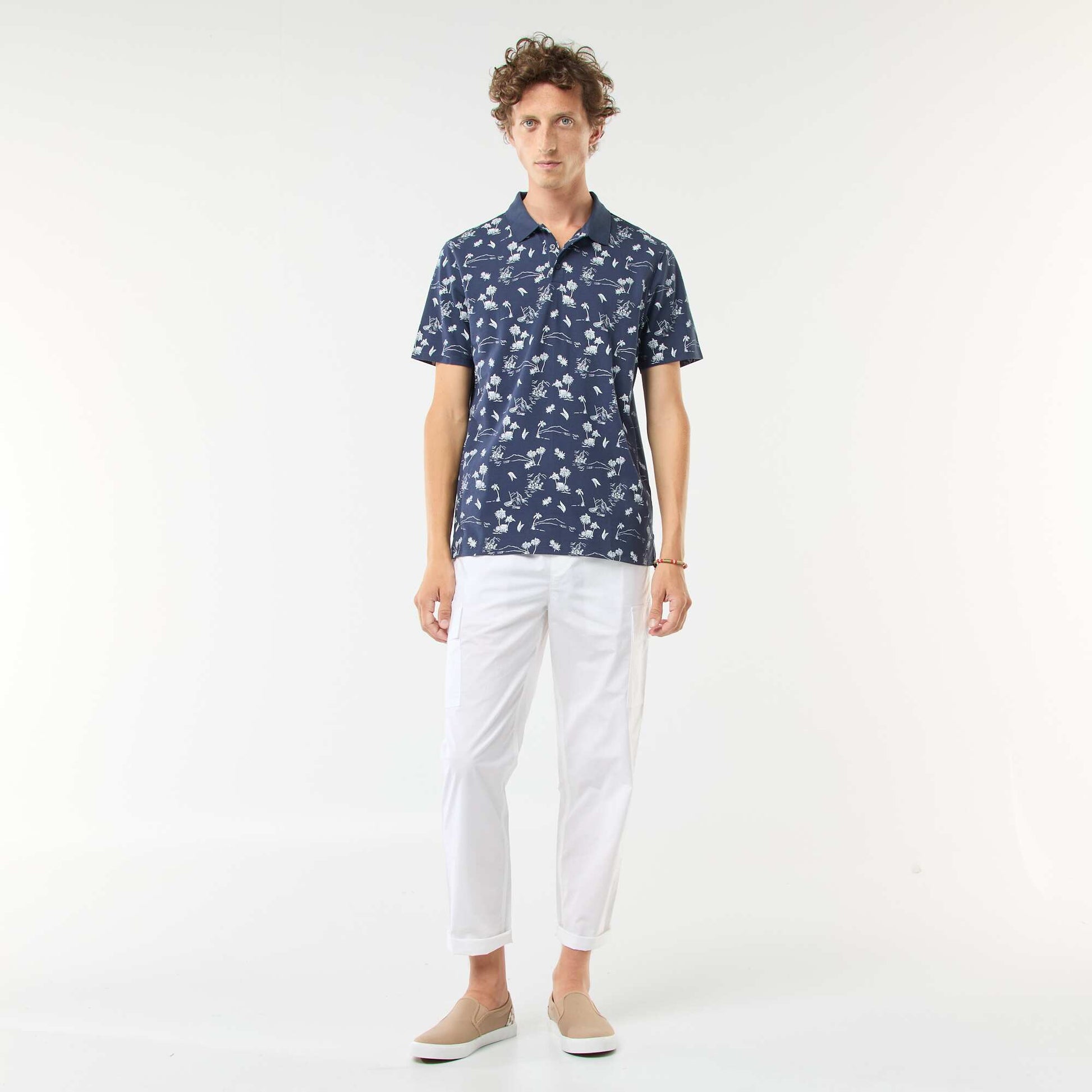 Piqué knit polo shirt with all-over pattern BLACK