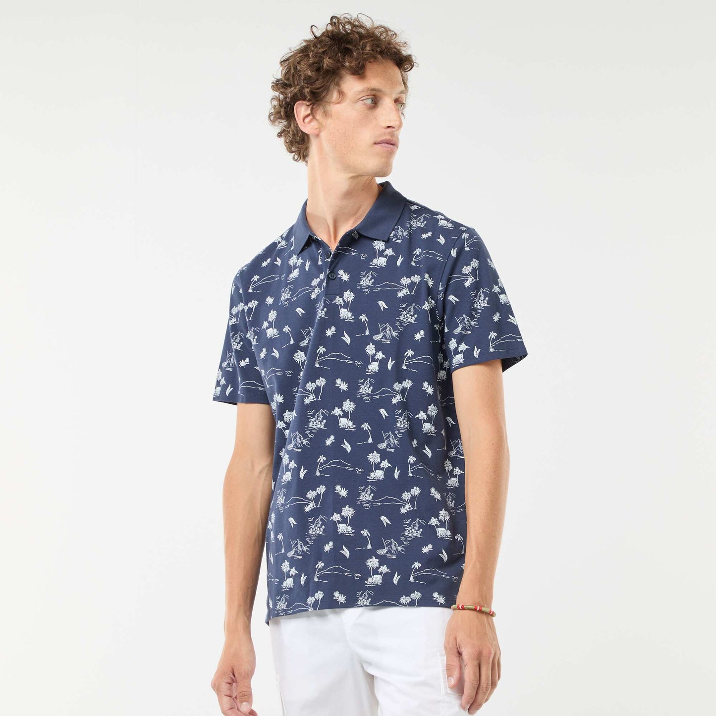Piqué knit polo shirt with all-over pattern BLACK
