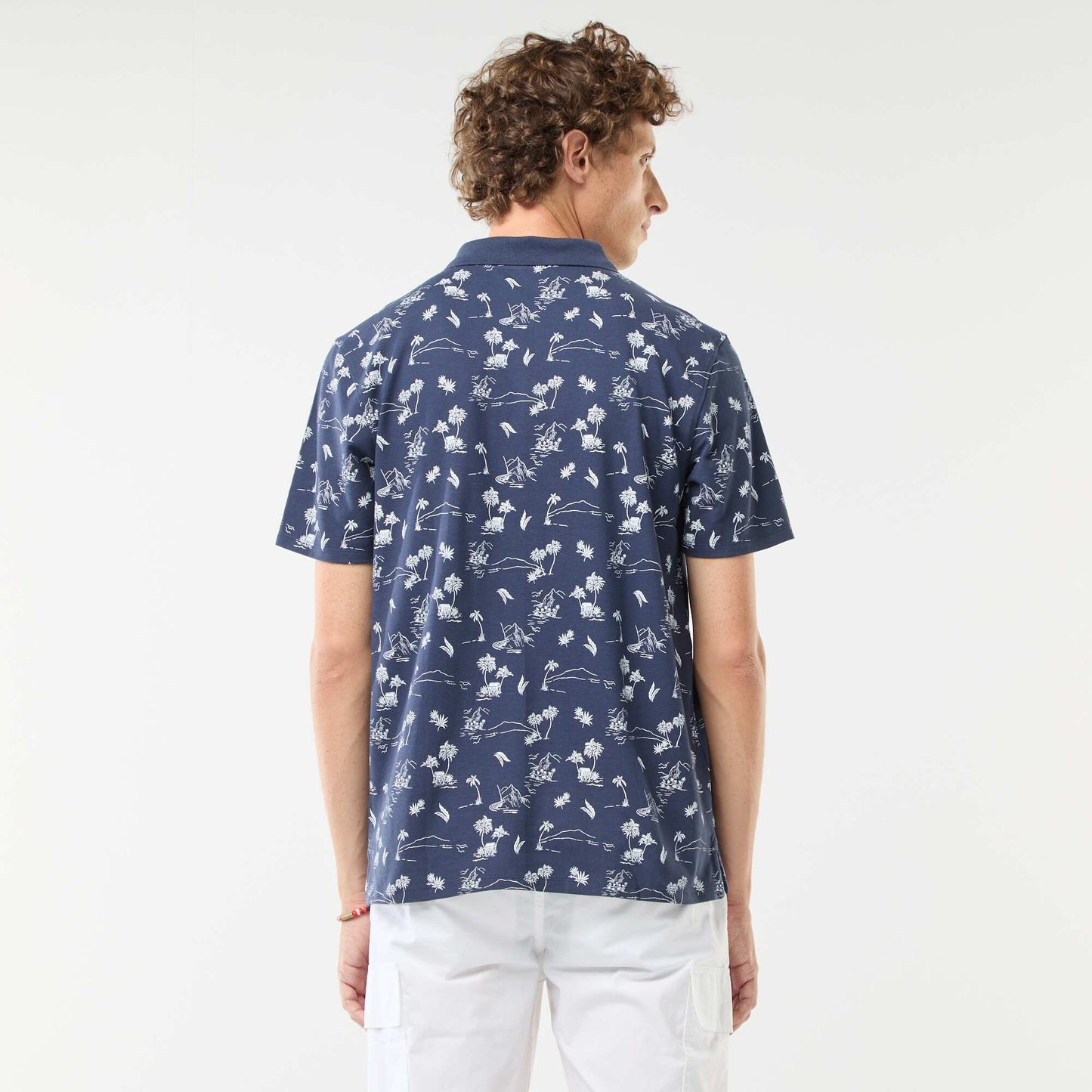Piqué knit polo shirt with all-over pattern BLACK