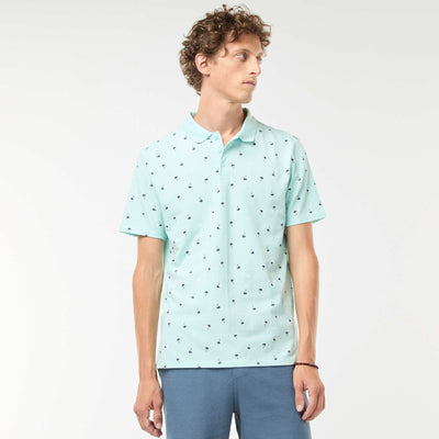 Piqué knit polo shirt with all-over pattern BLUE