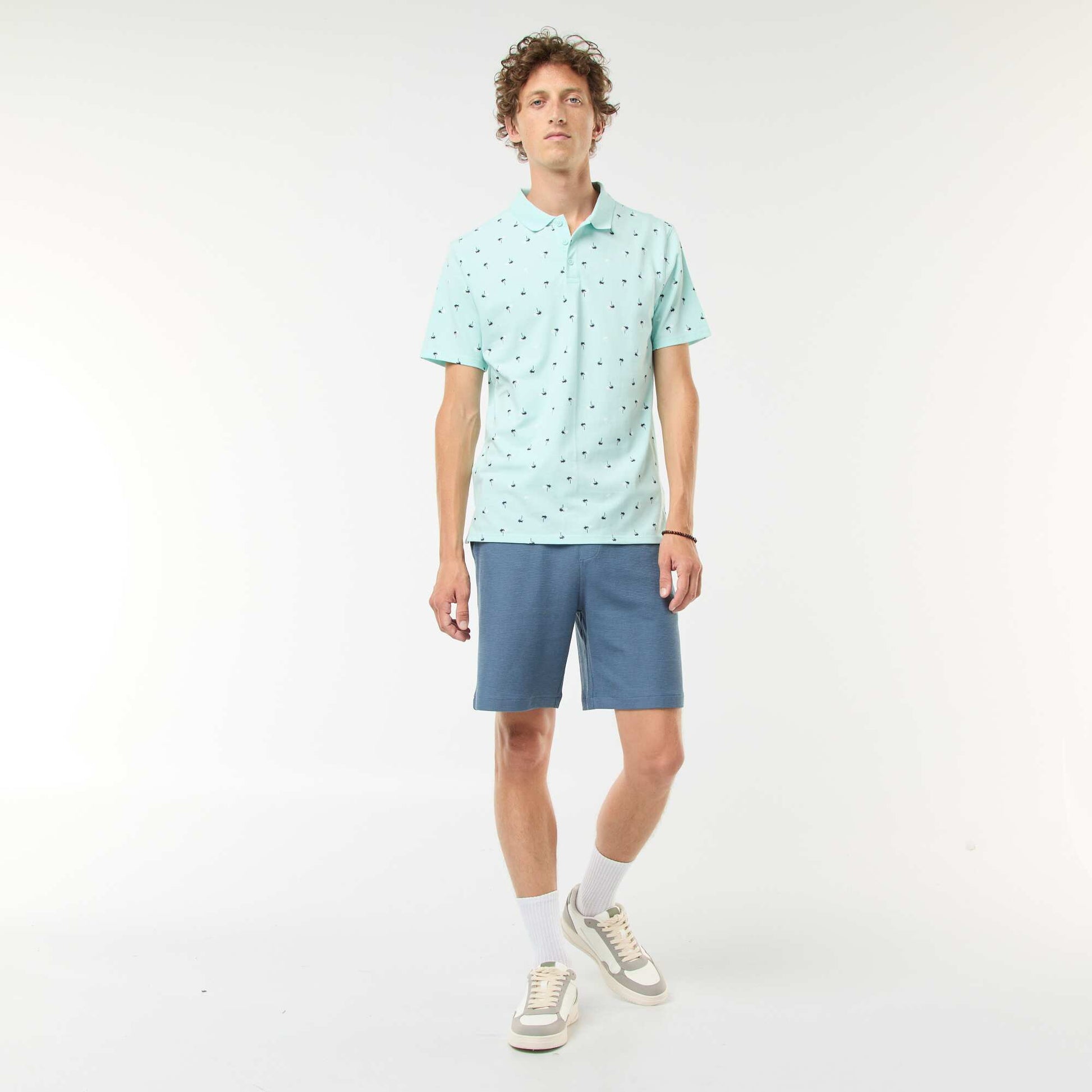 Piqué knit polo shirt with all-over pattern BLUE