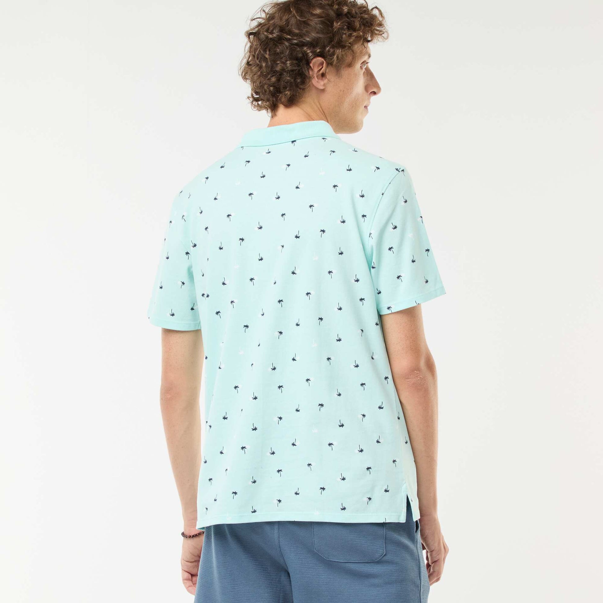 Piqué knit polo shirt with all-over pattern BLUE