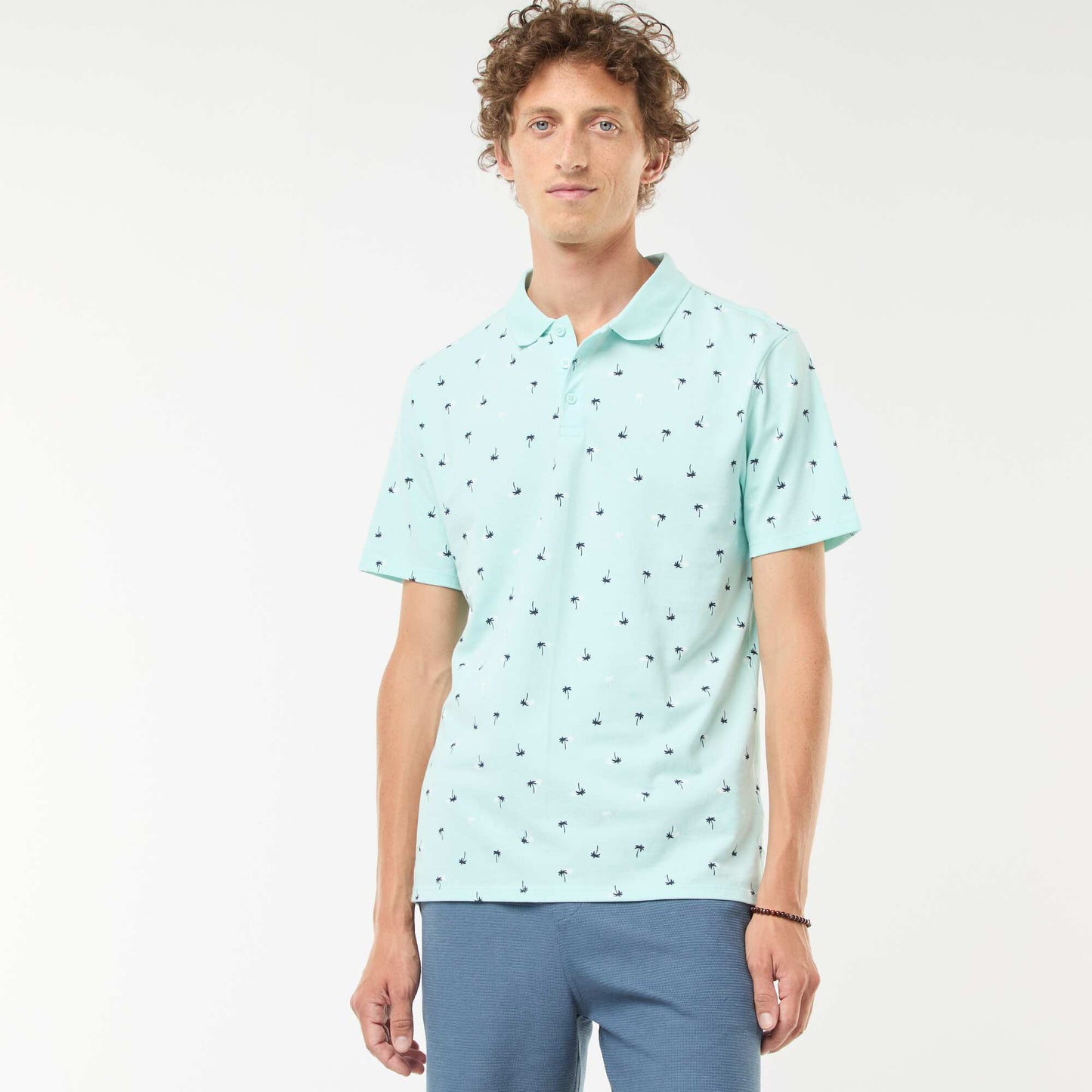 Piqué knit polo shirt with all-over pattern BLUE