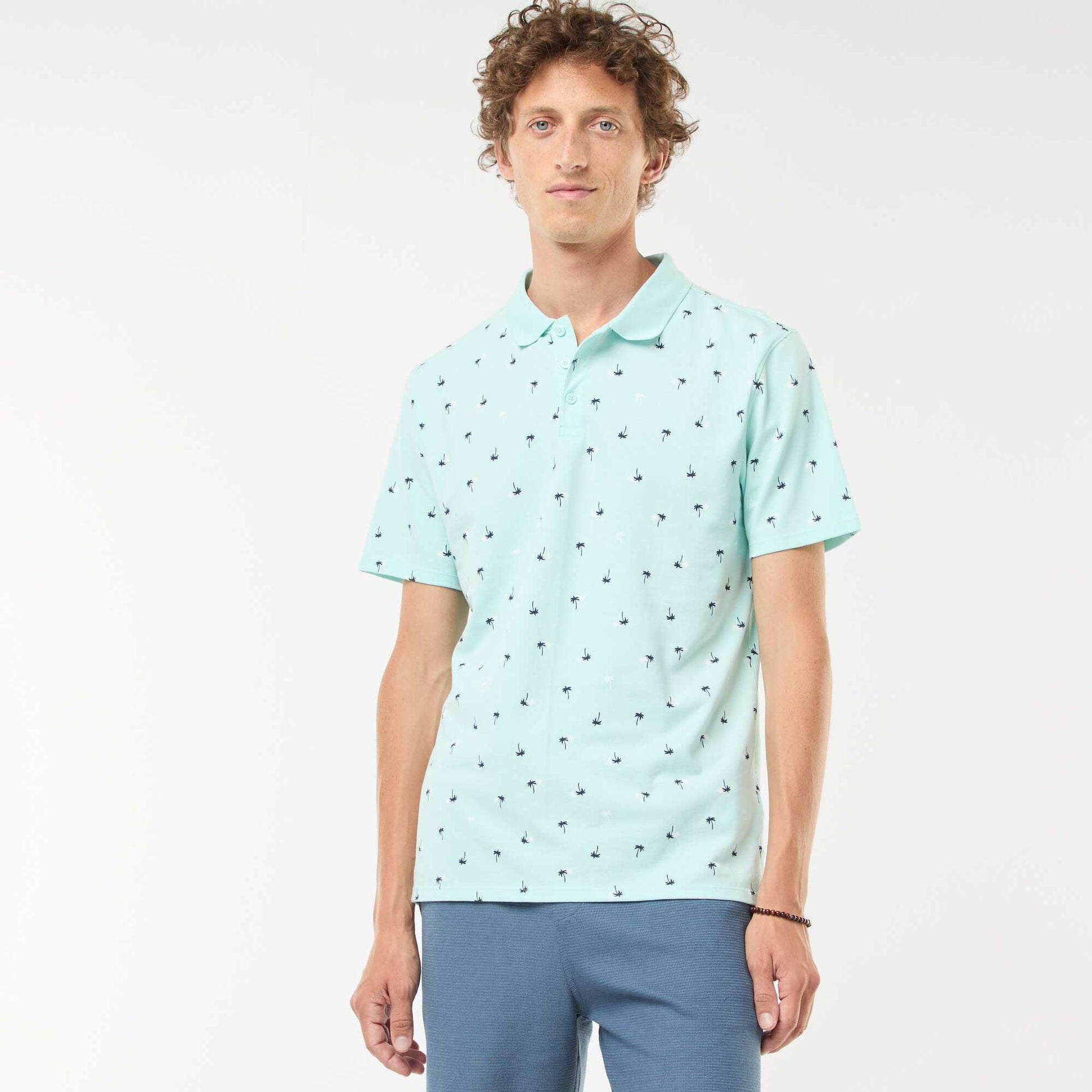 Piqué knit polo shirt with all-over pattern BLUE