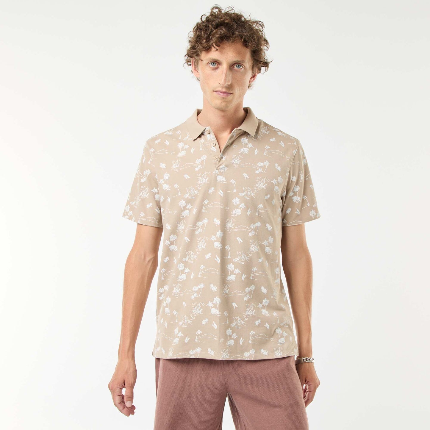 Piqué knit polo shirt with all-over pattern BEIGE