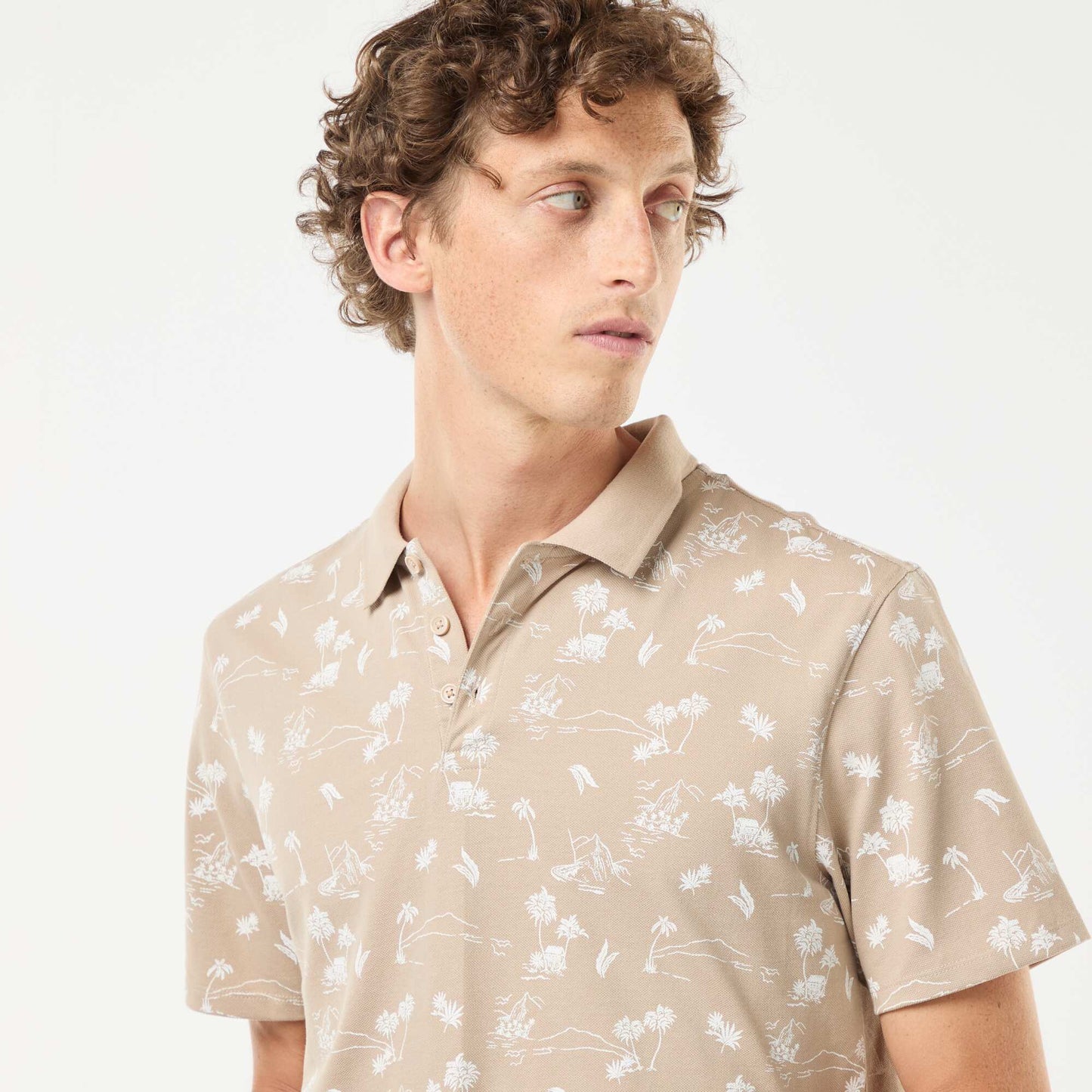 Piqué knit polo shirt with all-over pattern BEIGE