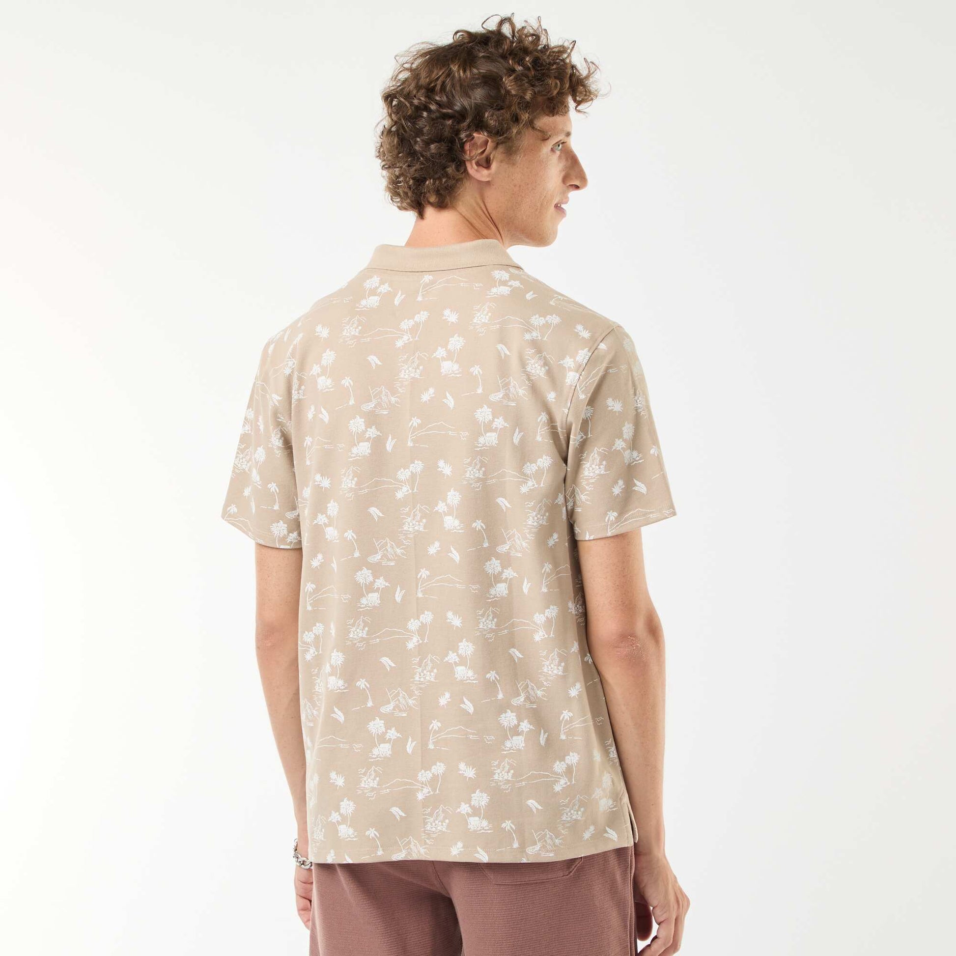 Piqué knit polo shirt with all-over pattern BEIGE