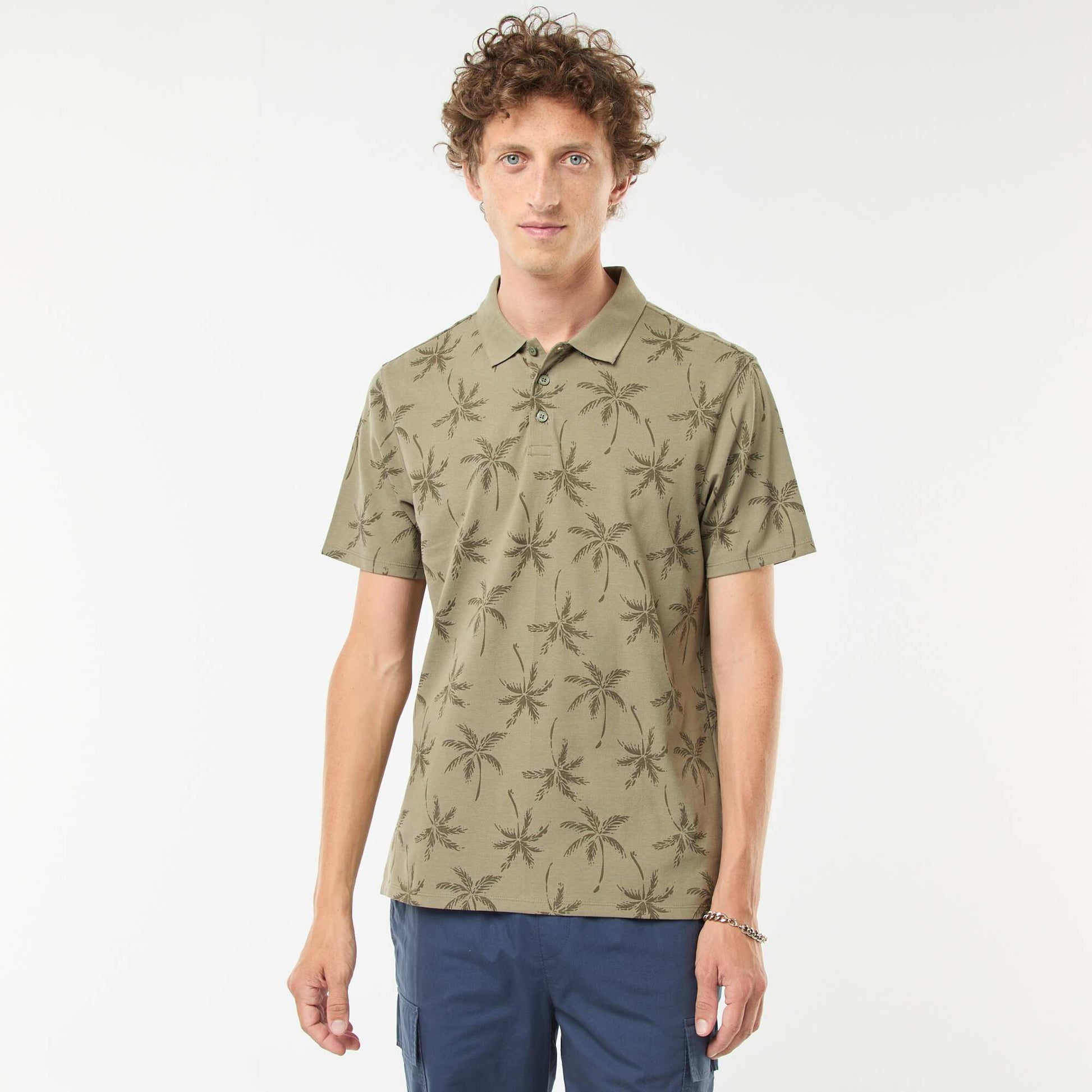 Piqué knit polo shirt with all-over pattern GREEN