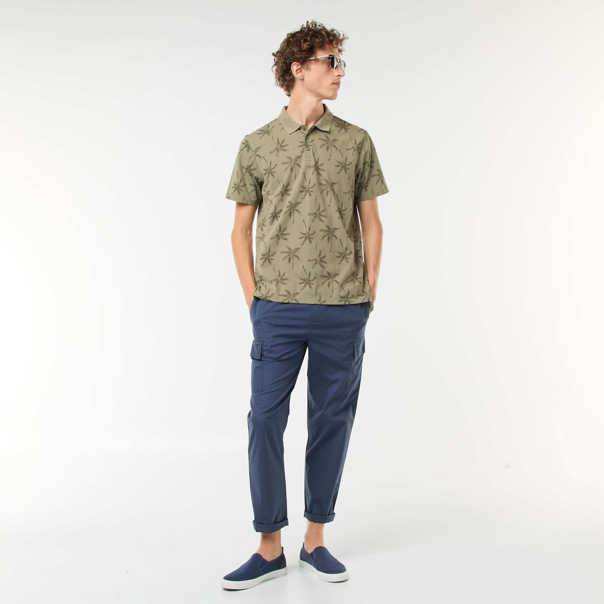 Piqué knit polo shirt with all-over pattern GREEN
