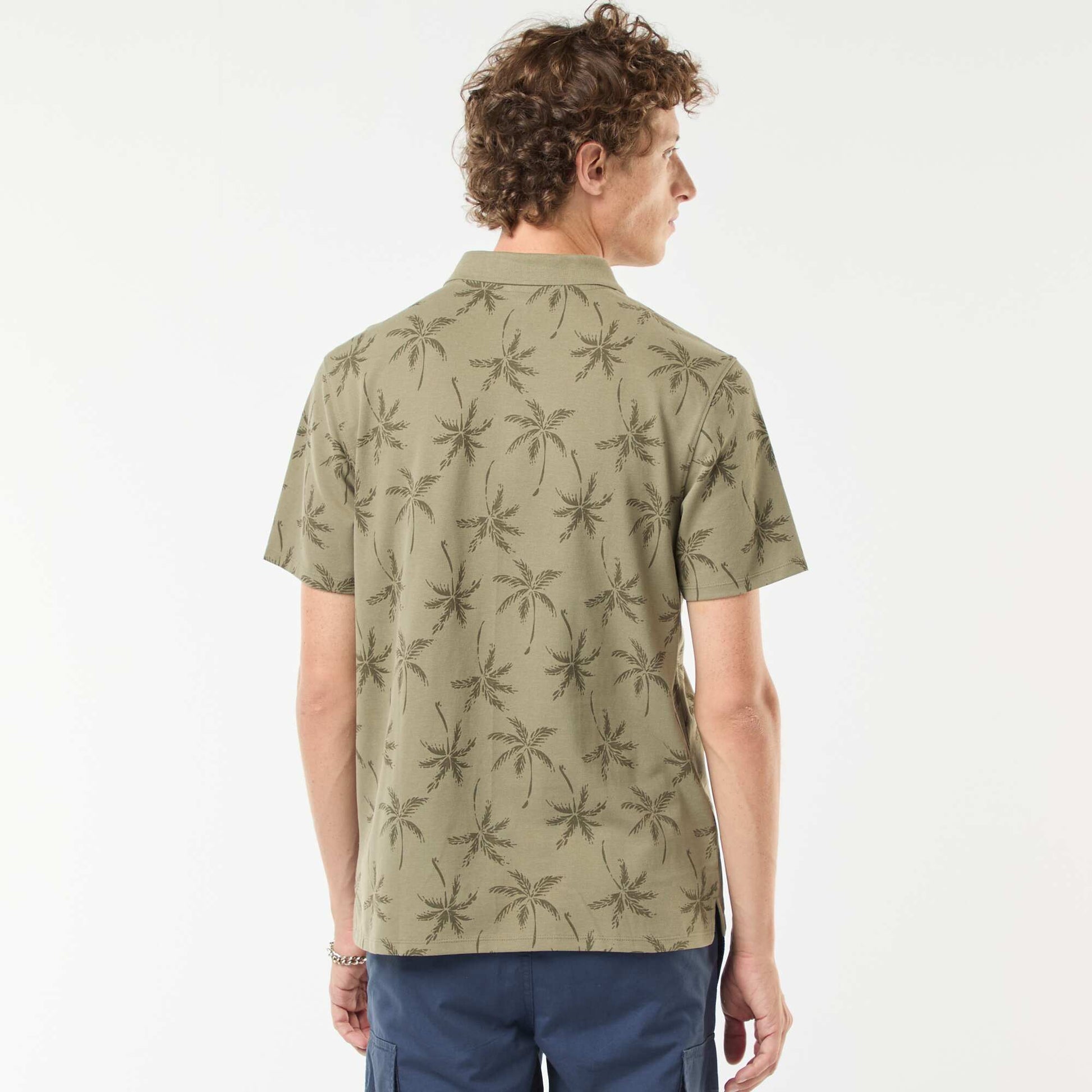 Piqué knit polo shirt with all-over pattern GREEN