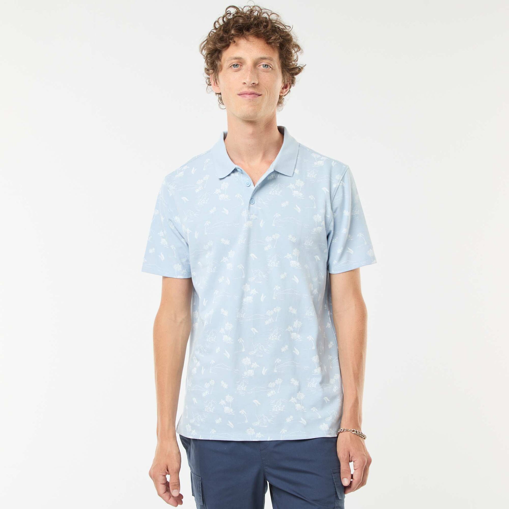 Piqué knit polo shirt with all-over pattern BLUE