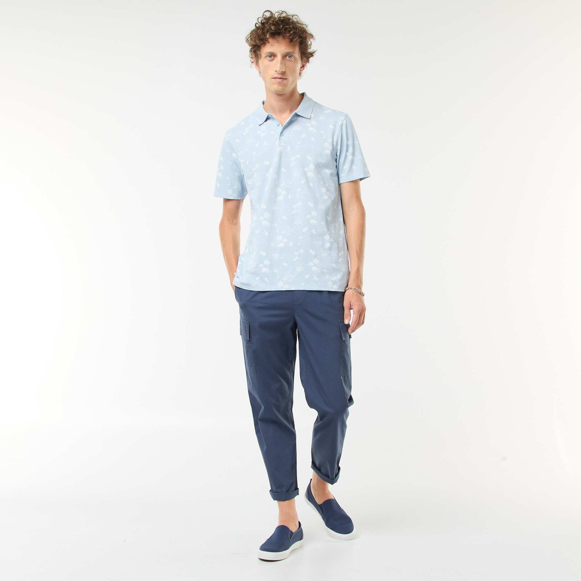 Piqué knit polo shirt with all-over pattern BLUE