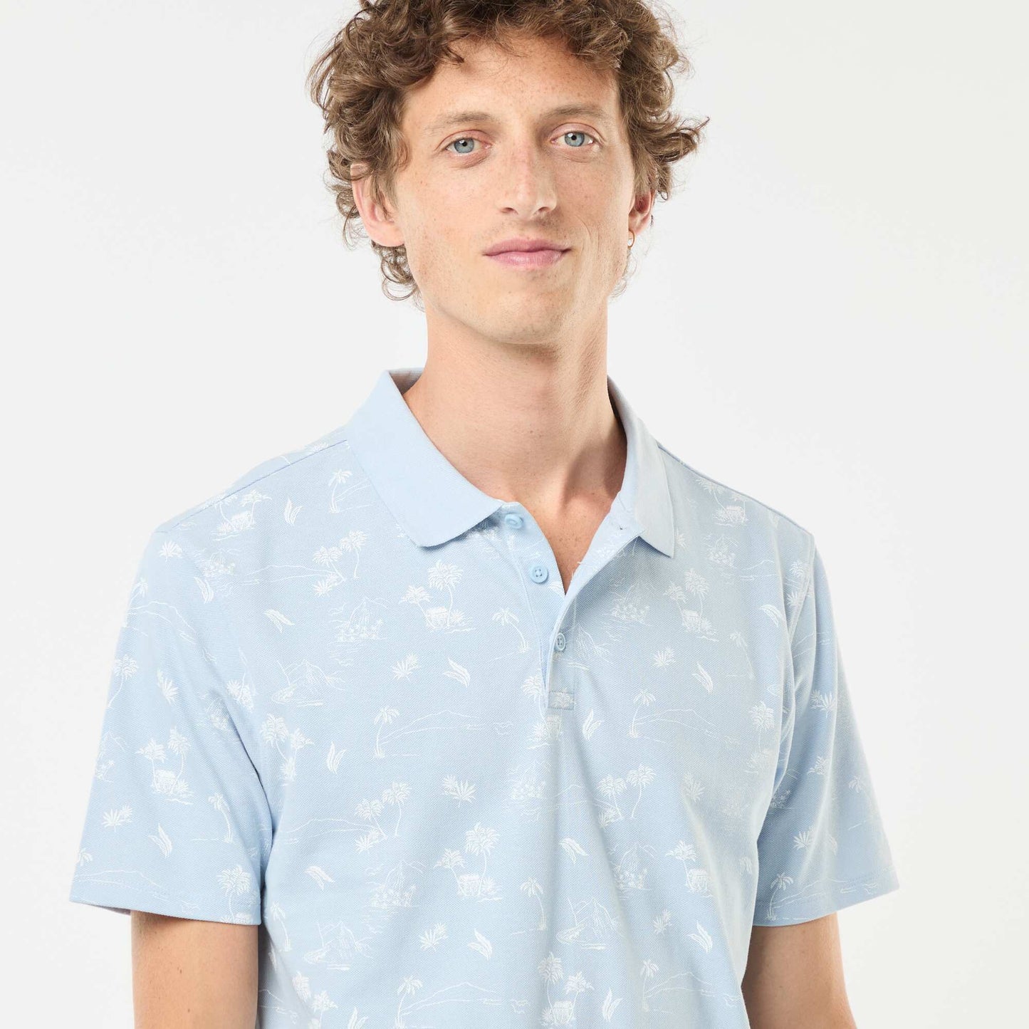 Piqué knit polo shirt with all-over pattern BLUE