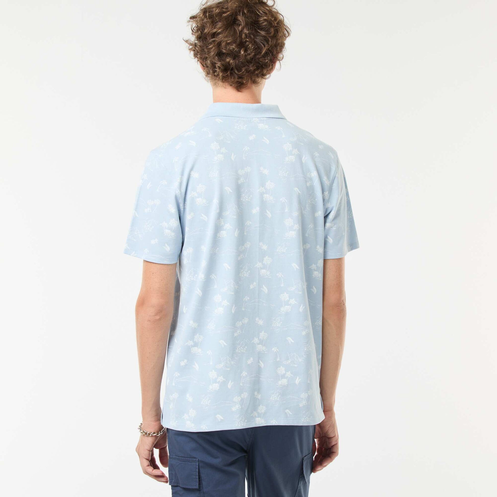 Piqué knit polo shirt with all-over pattern BLUE