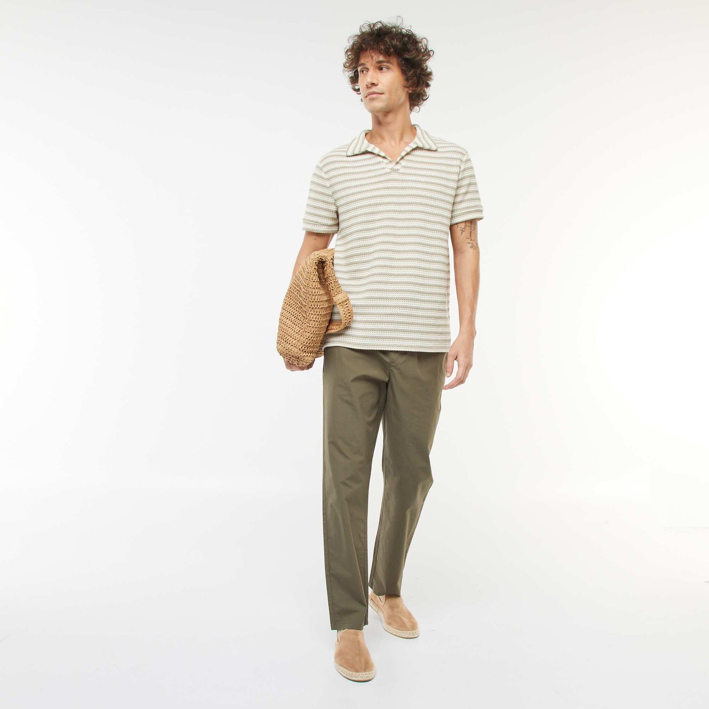 Straight-leg trousers with elasticated waistband KHAKI
