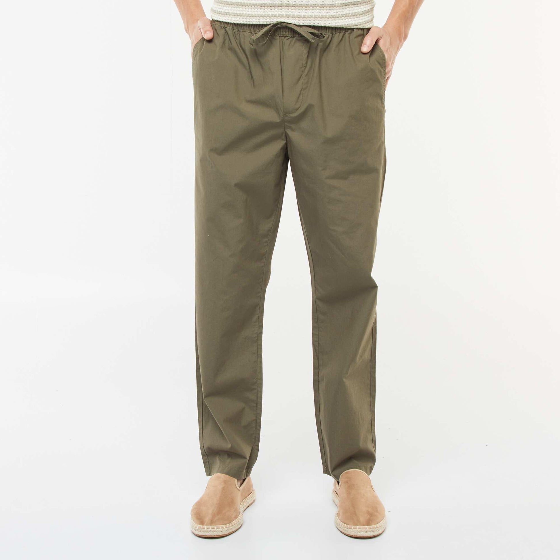Straight-leg trousers with elasticated waistband KHAKI