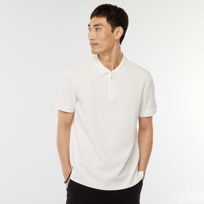 Waffle-knit polo shirt with zip-up neckline WHITE