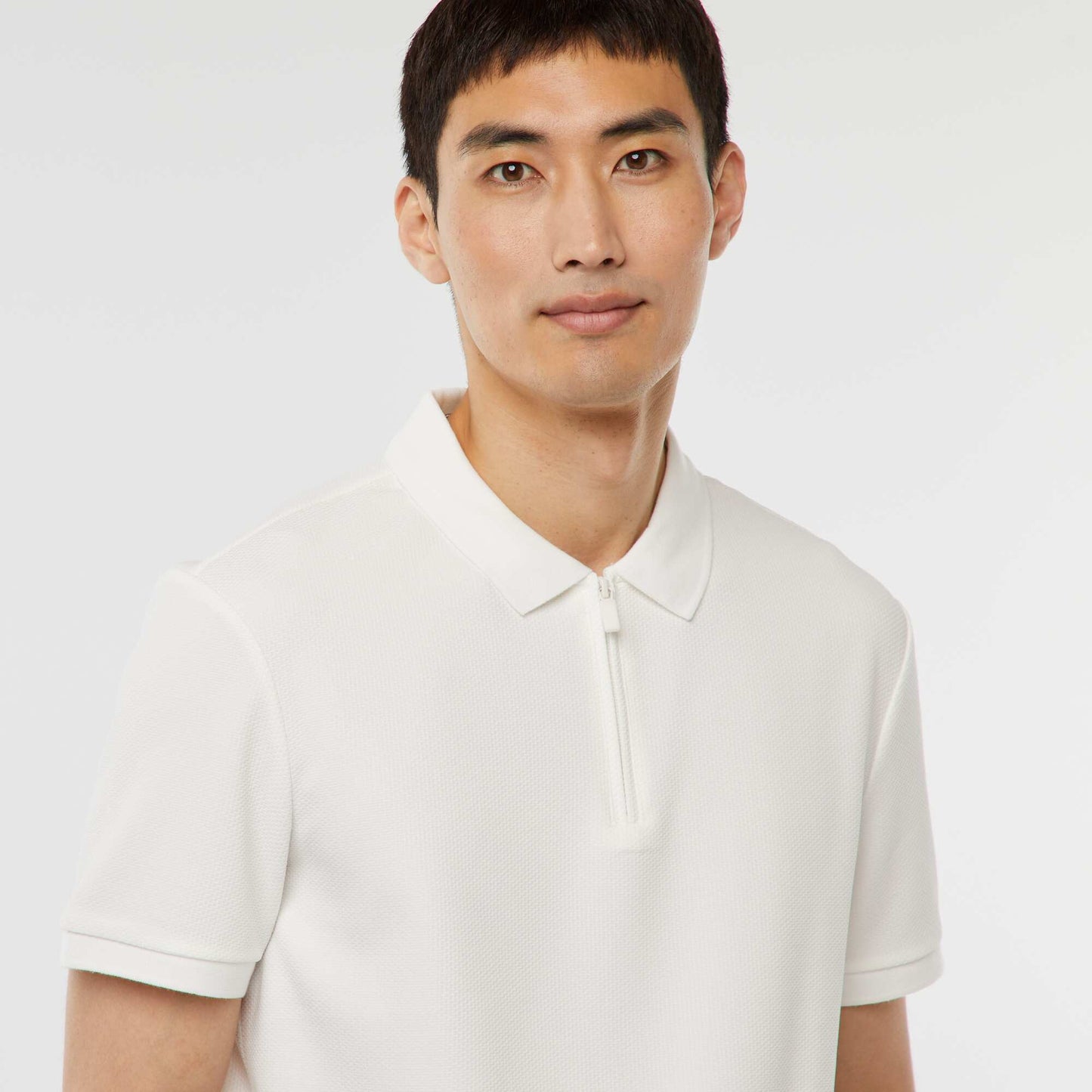 Waffle-knit polo shirt with zip-up neckline WHITE