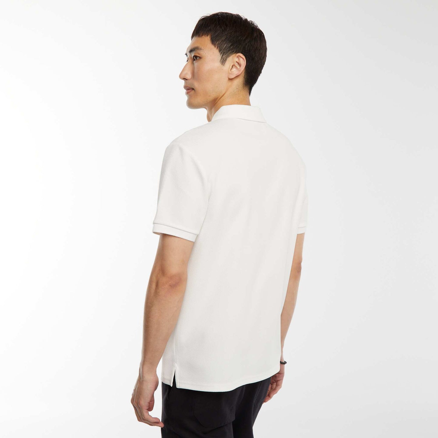 Waffle-knit polo shirt with zip-up neckline WHITE