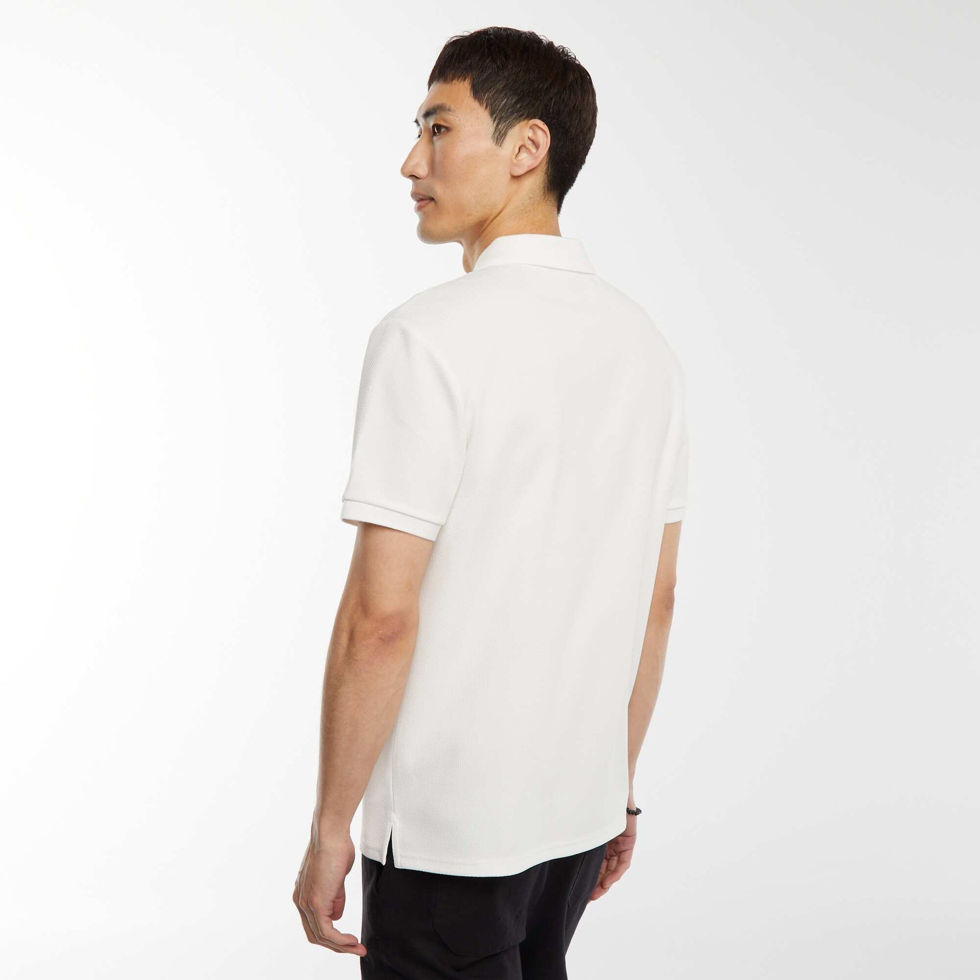 Waffle-knit polo shirt with zip-up neckline WHITE