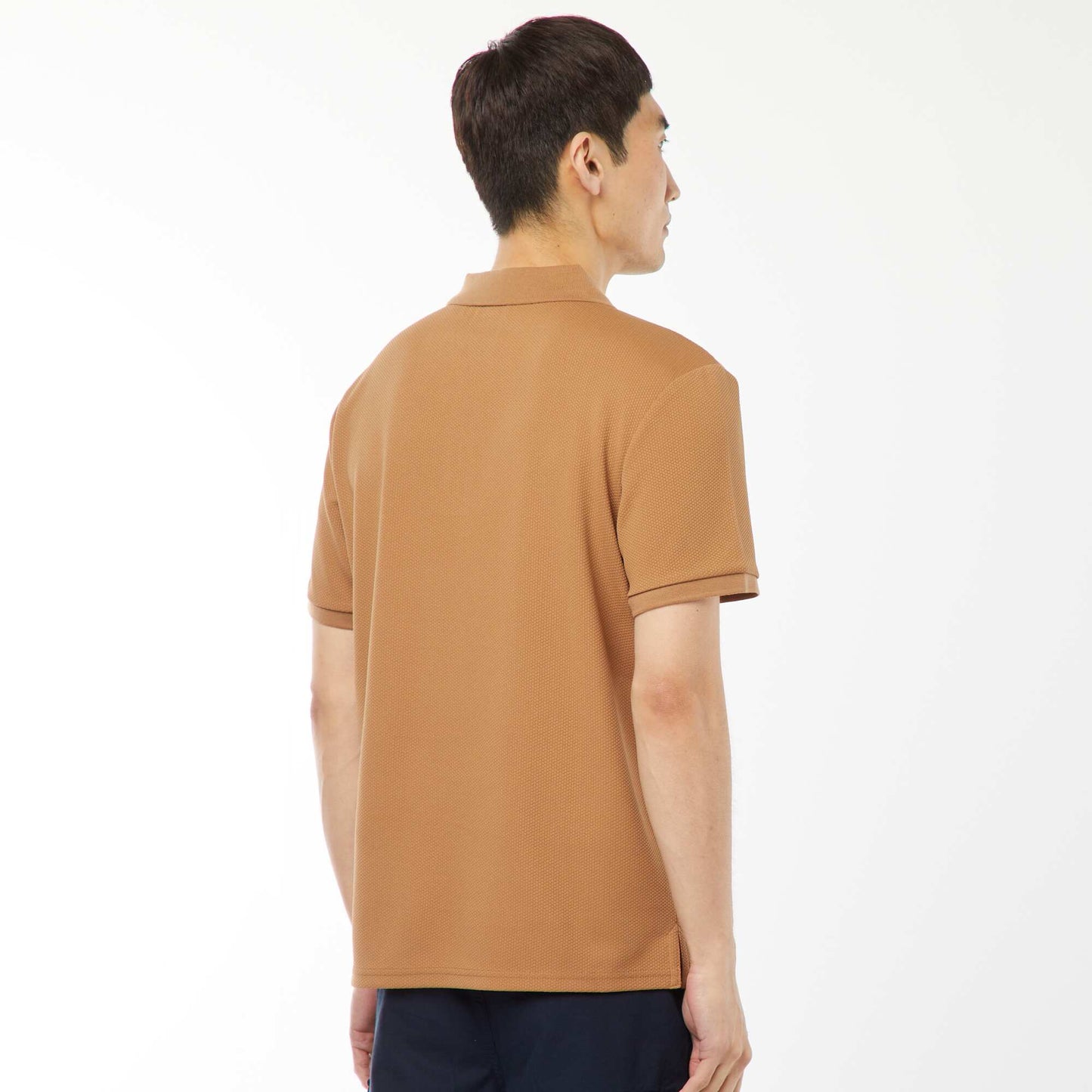 Waffle-knit polo shirt with zip-up neckline BEIGE