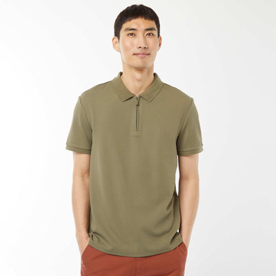 Waffle-knit polo shirt with zip-up neckline GREEN
