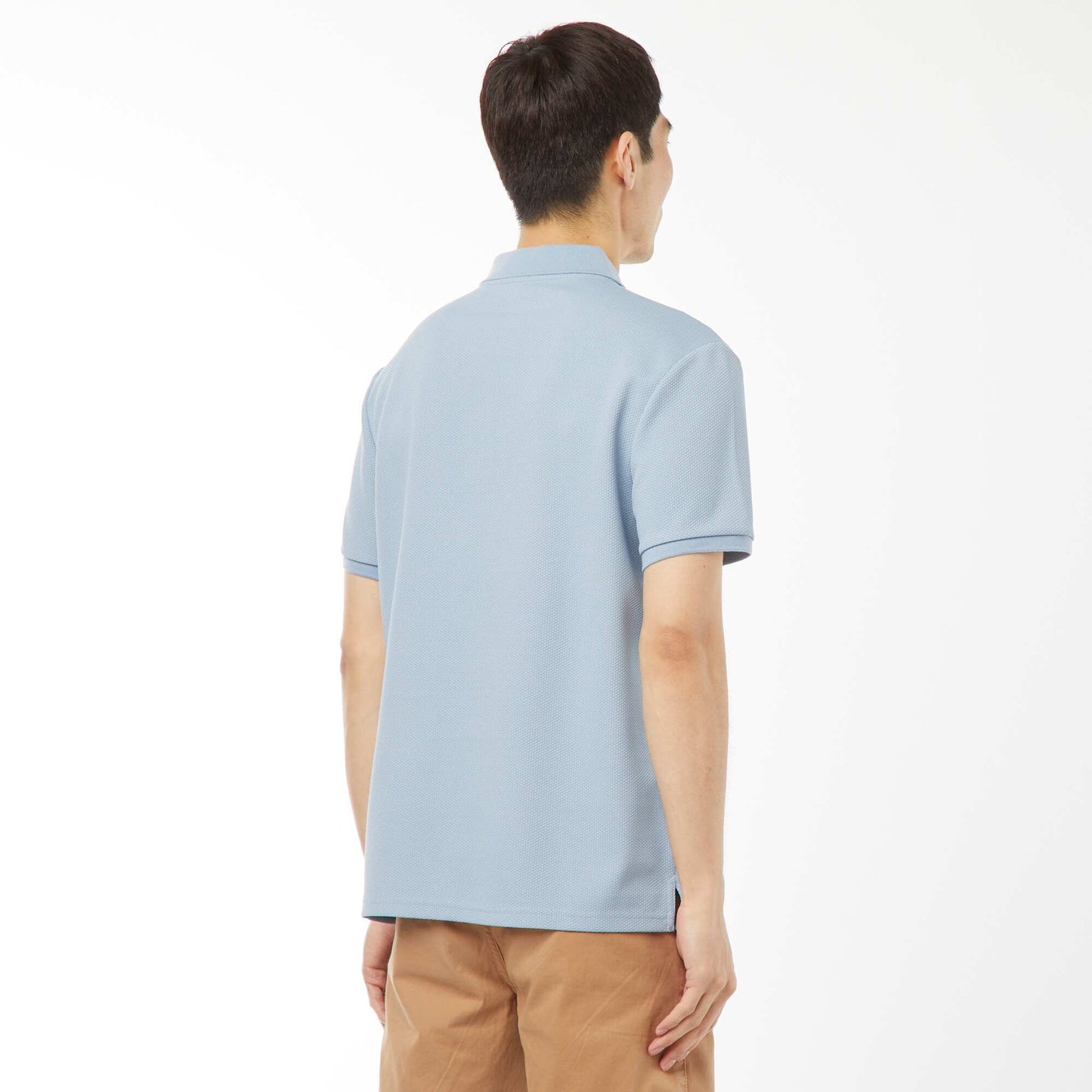 Waffle-knit polo shirt with zip-up neckline BLUE