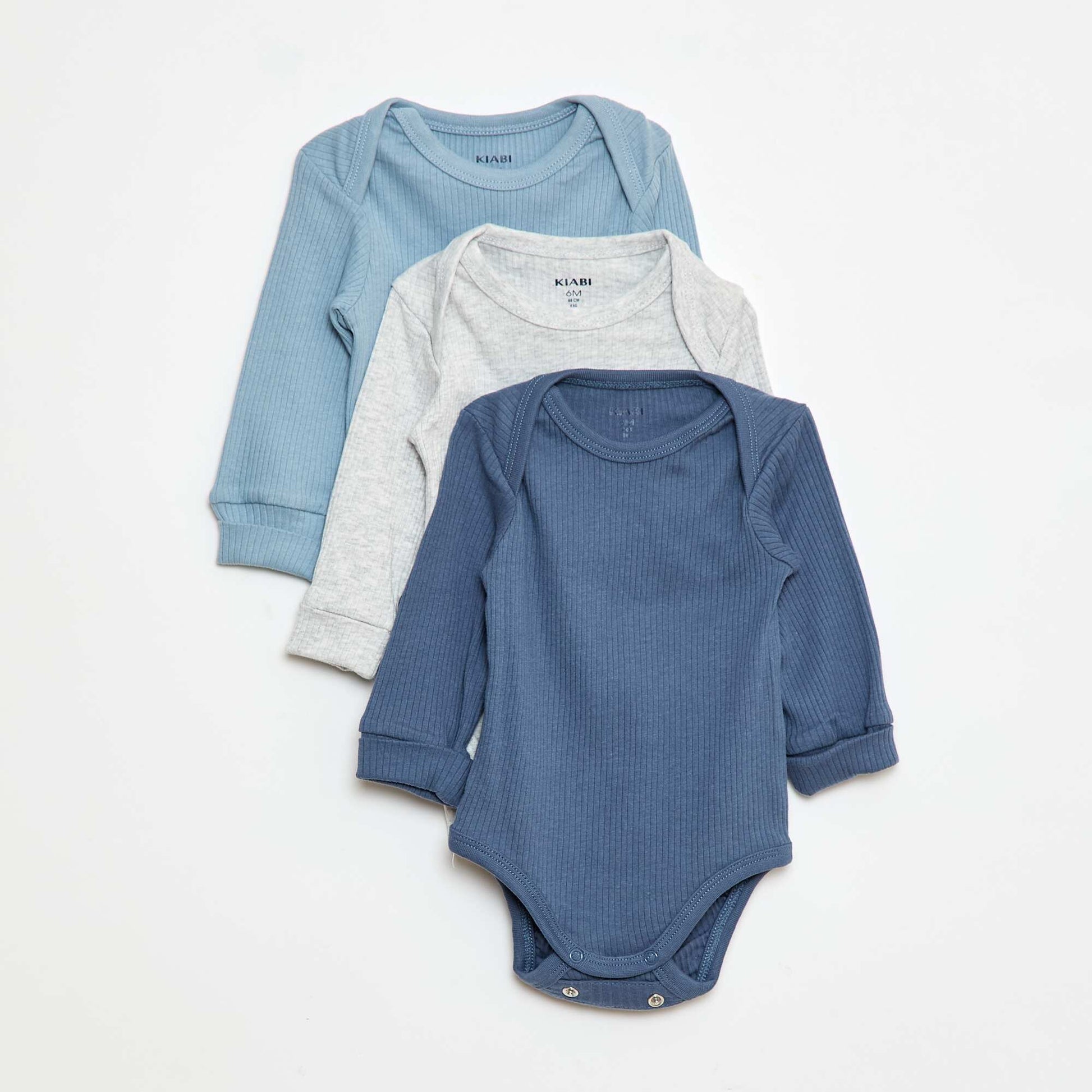 3-Pack of Convertible US Neck Long-Sleeve Bodysuits BLUE