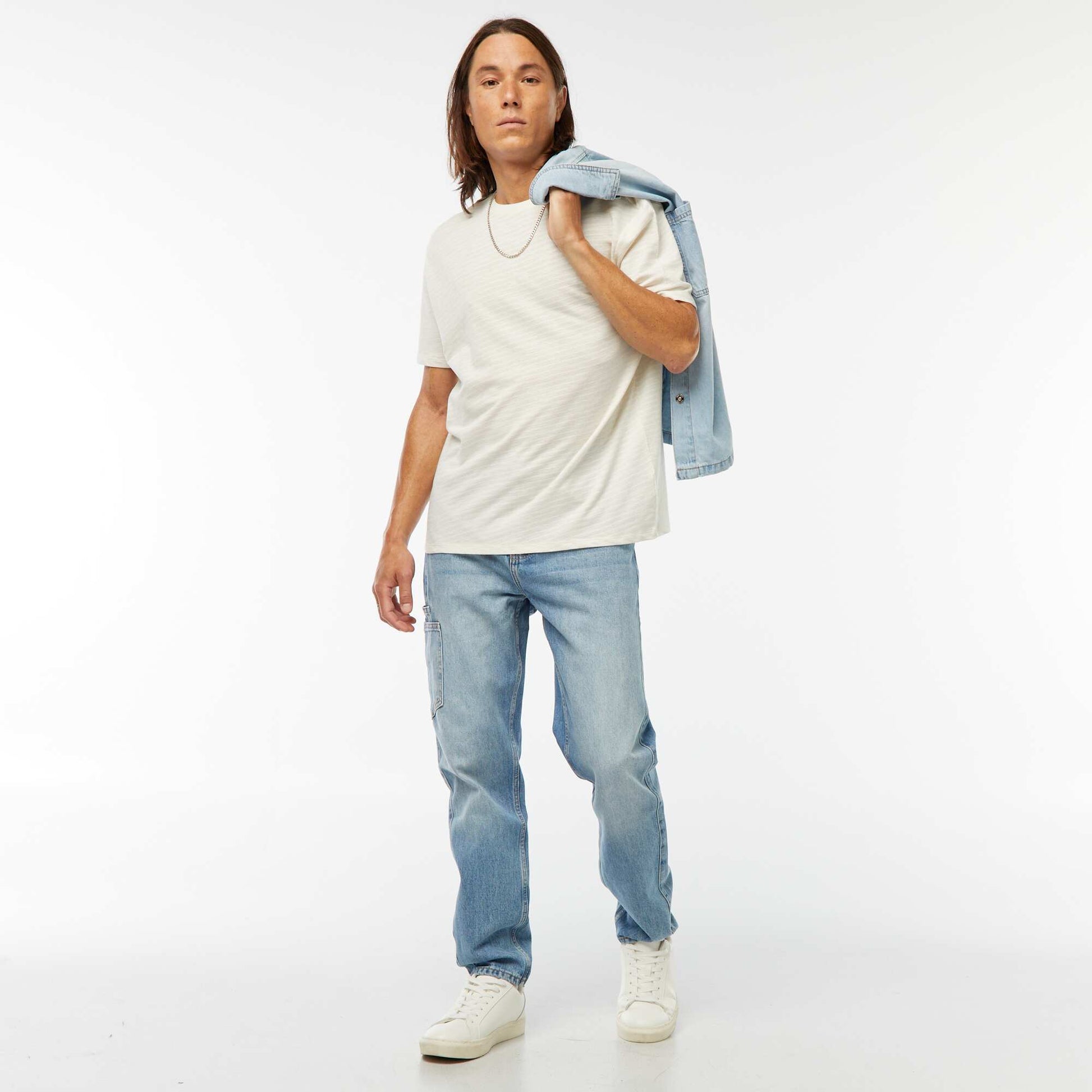 Short-sleeved textured knit T-shirt WHITE