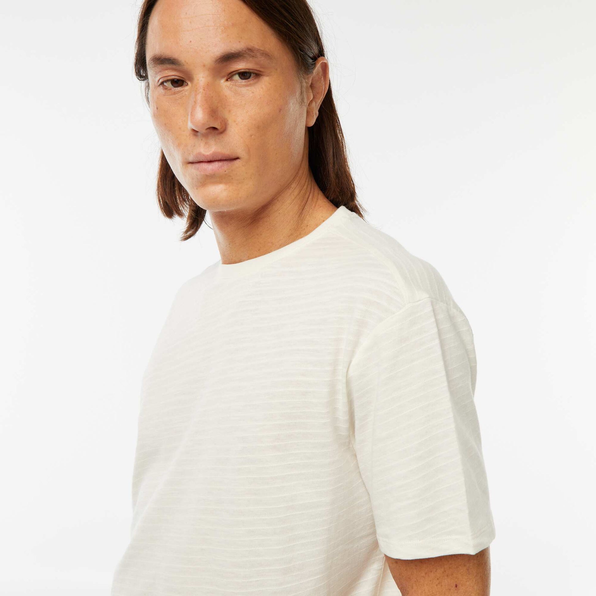Short-sleeved textured knit T-shirt WHITE