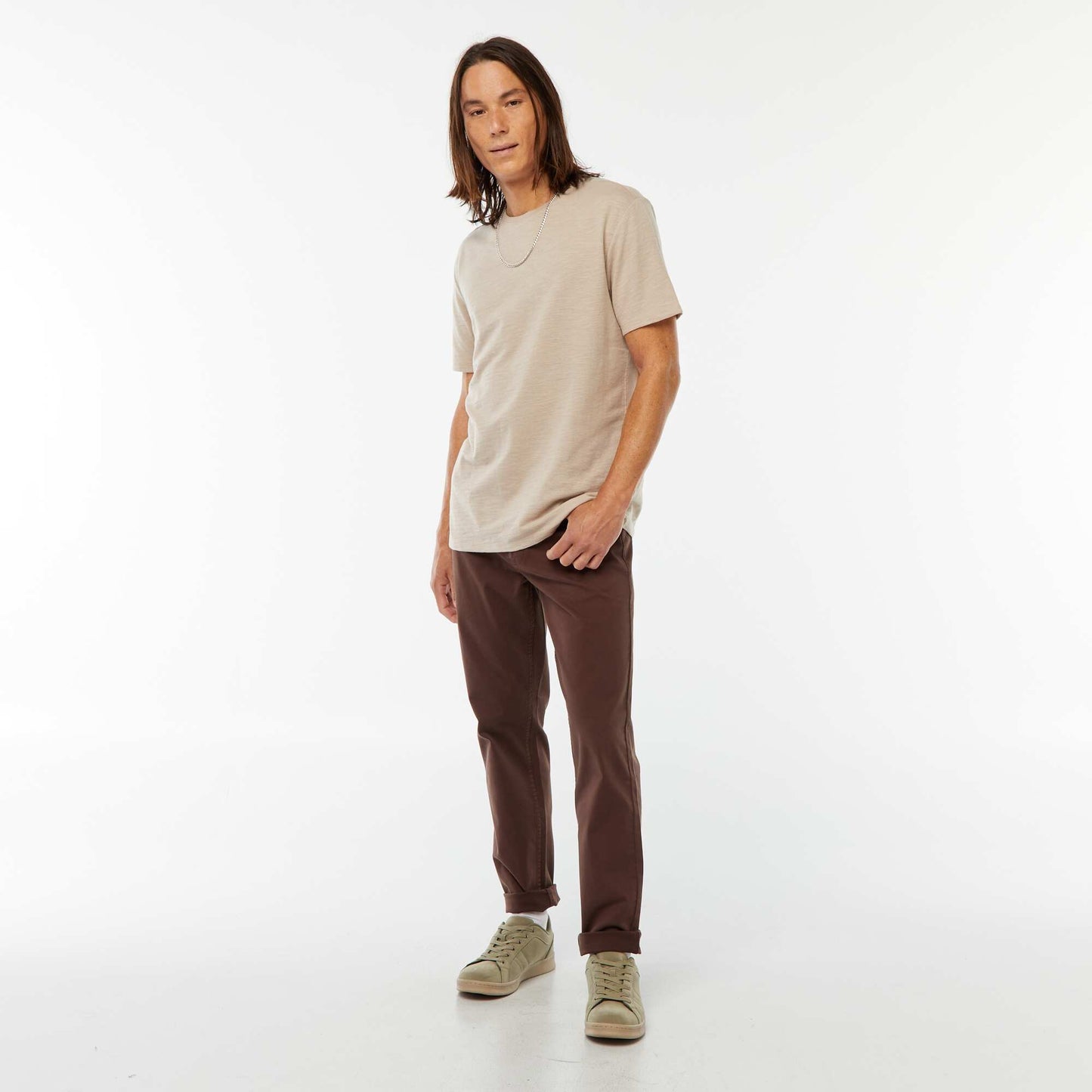 Short-sleeved textured knit T-shirt BEIGE