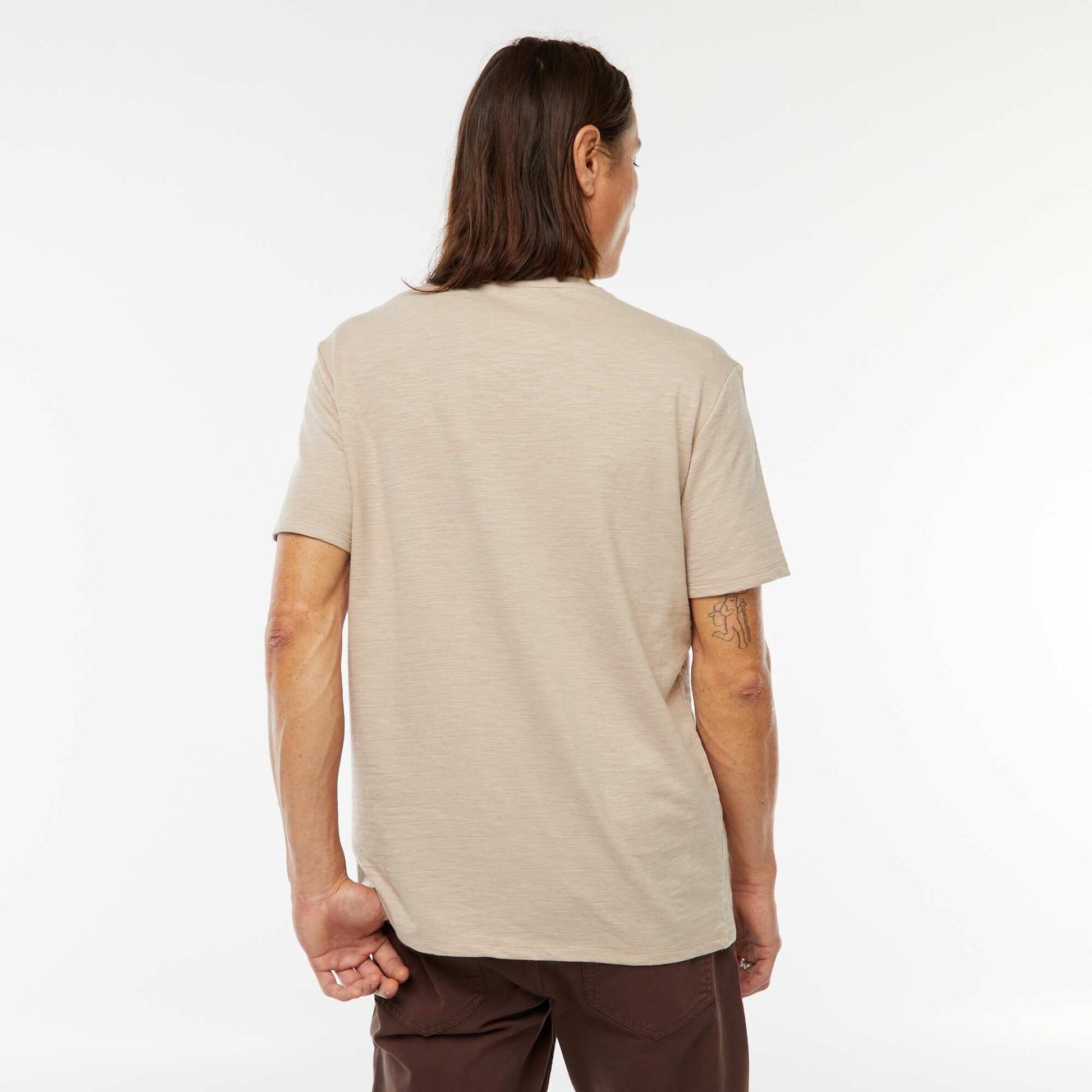 Short-sleeved textured knit T-shirt BEIGE