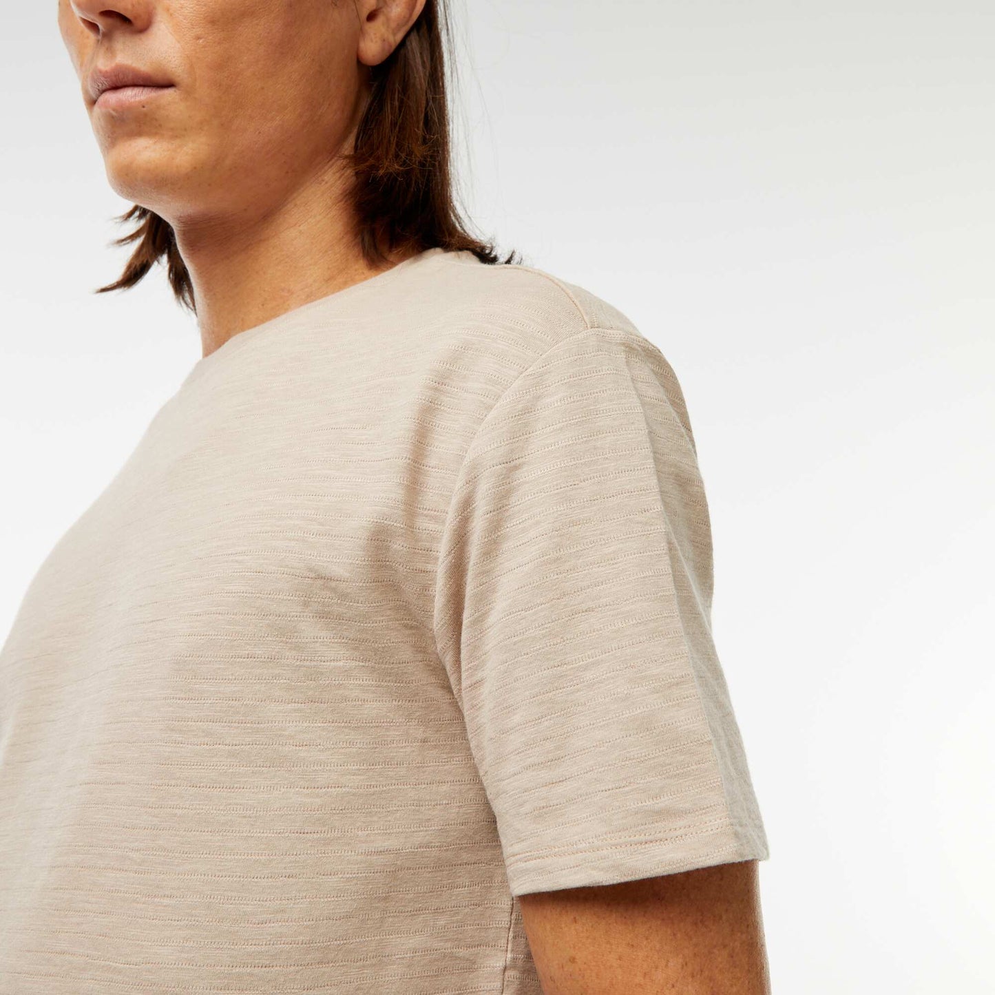Short-sleeved textured knit T-shirt BEIGE