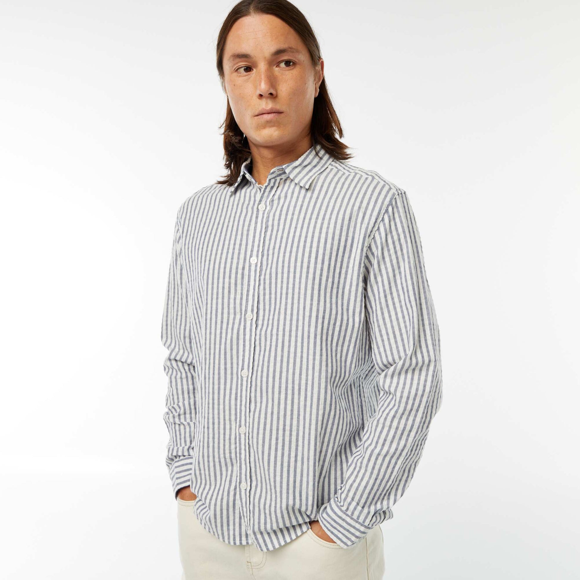 Comfort cut fancy long-sleeved shirt BLUE