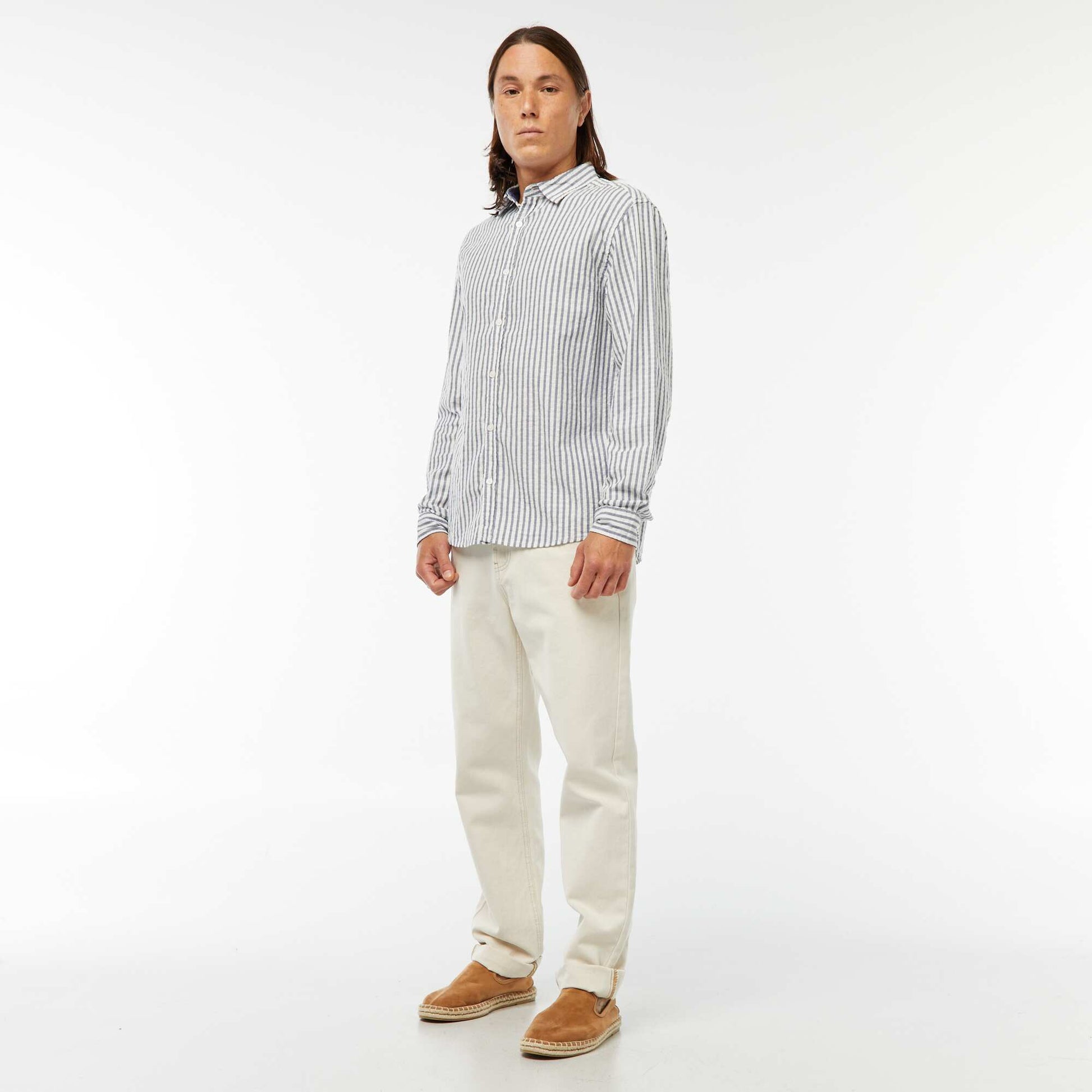 Comfort cut fancy long-sleeved shirt BLUE