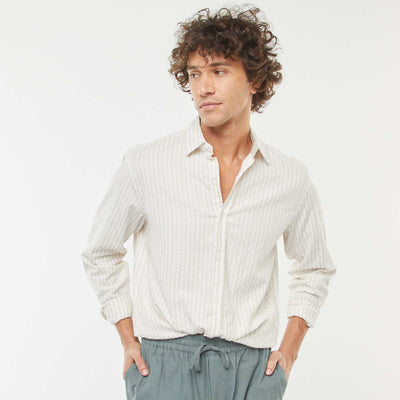 Comfort cut fancy long-sleeved shirt BEIGE