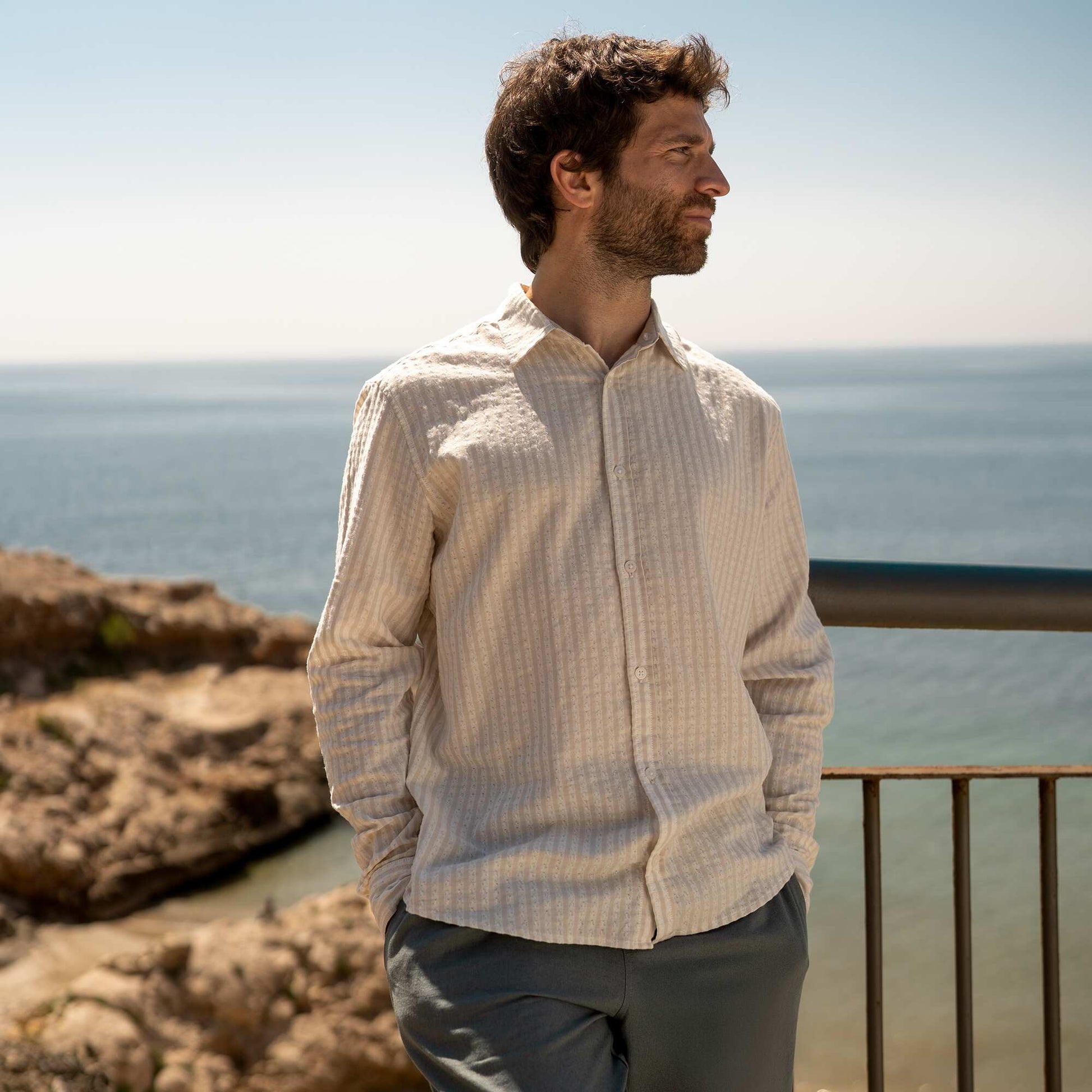 Comfort cut fancy long-sleeved shirt BEIGE