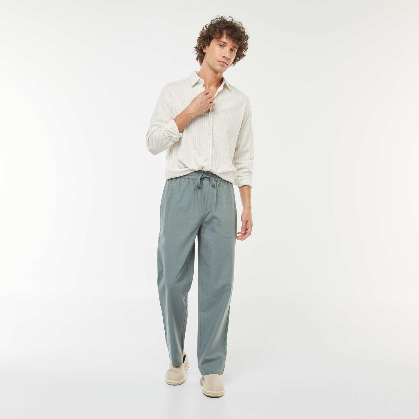 Comfort cut fancy long-sleeved shirt BEIGE
