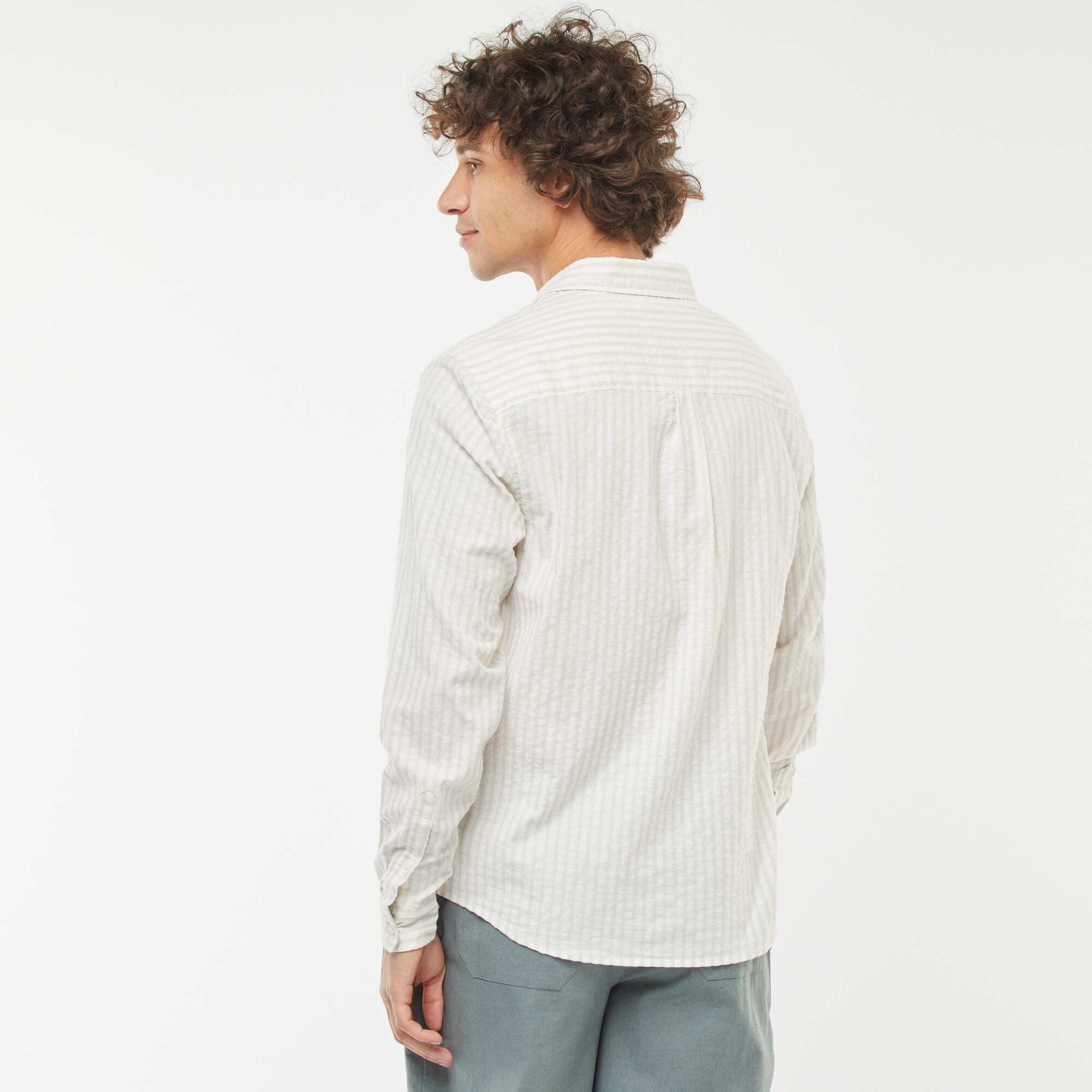 Comfort cut fancy long-sleeved shirt BEIGE