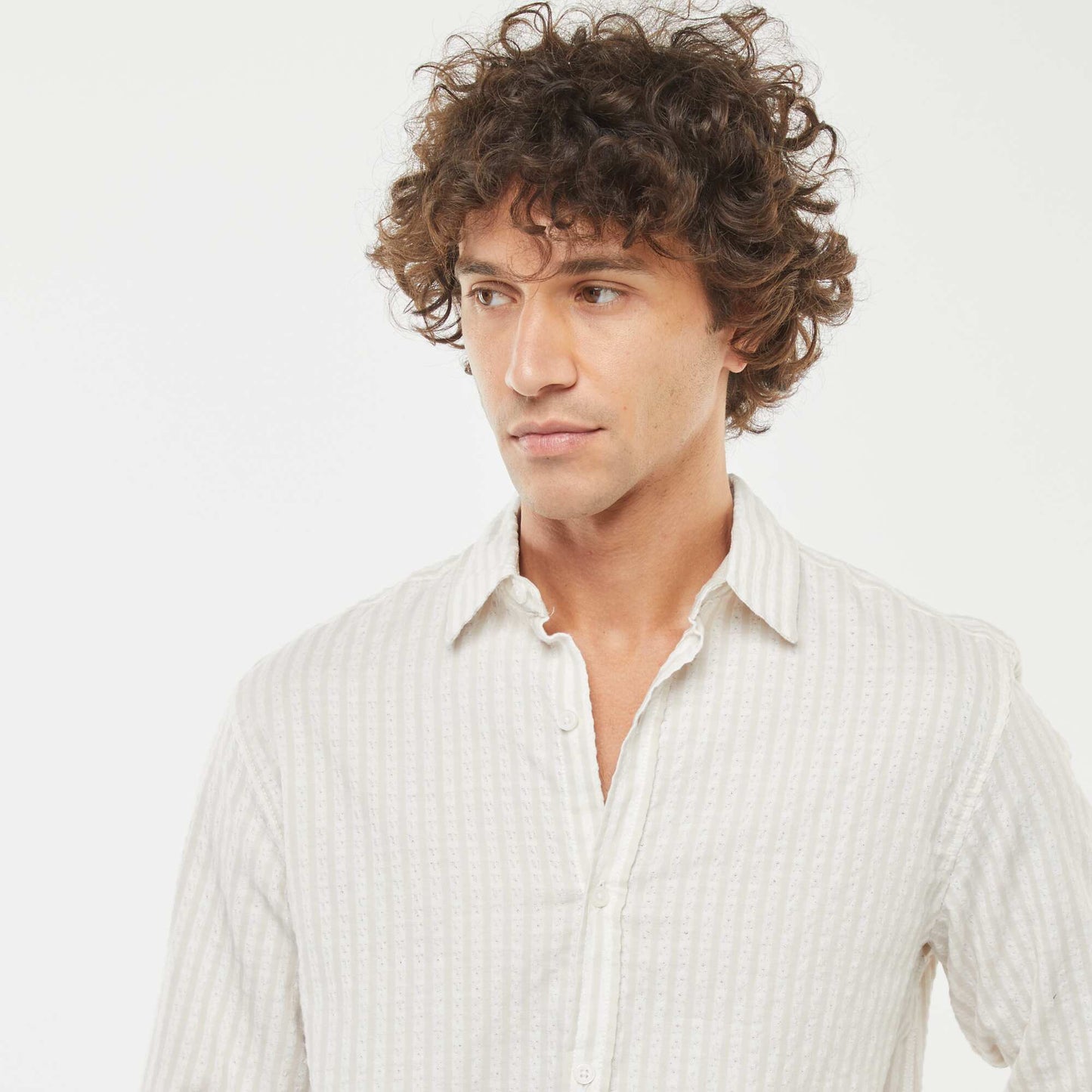 Comfort cut fancy long-sleeved shirt BEIGE