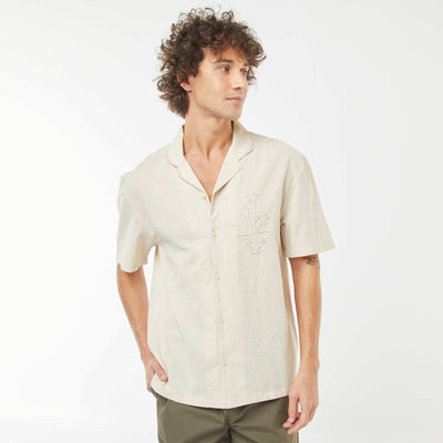 Short-sleeved linen-blend shirt with embroidery WHITE