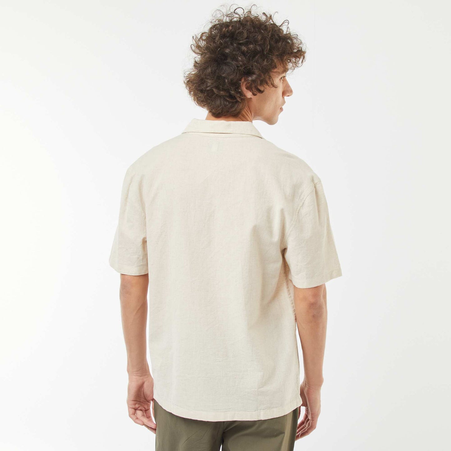 Short-sleeved linen-blend shirt with embroidery WHITE