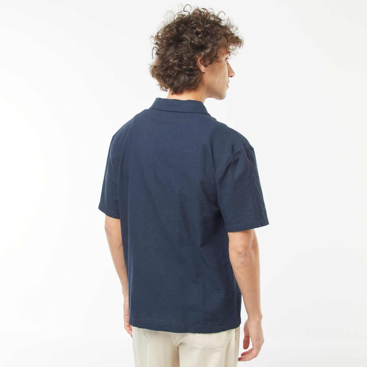 Short-sleeved linen-blend shirt with embroidery BLUE