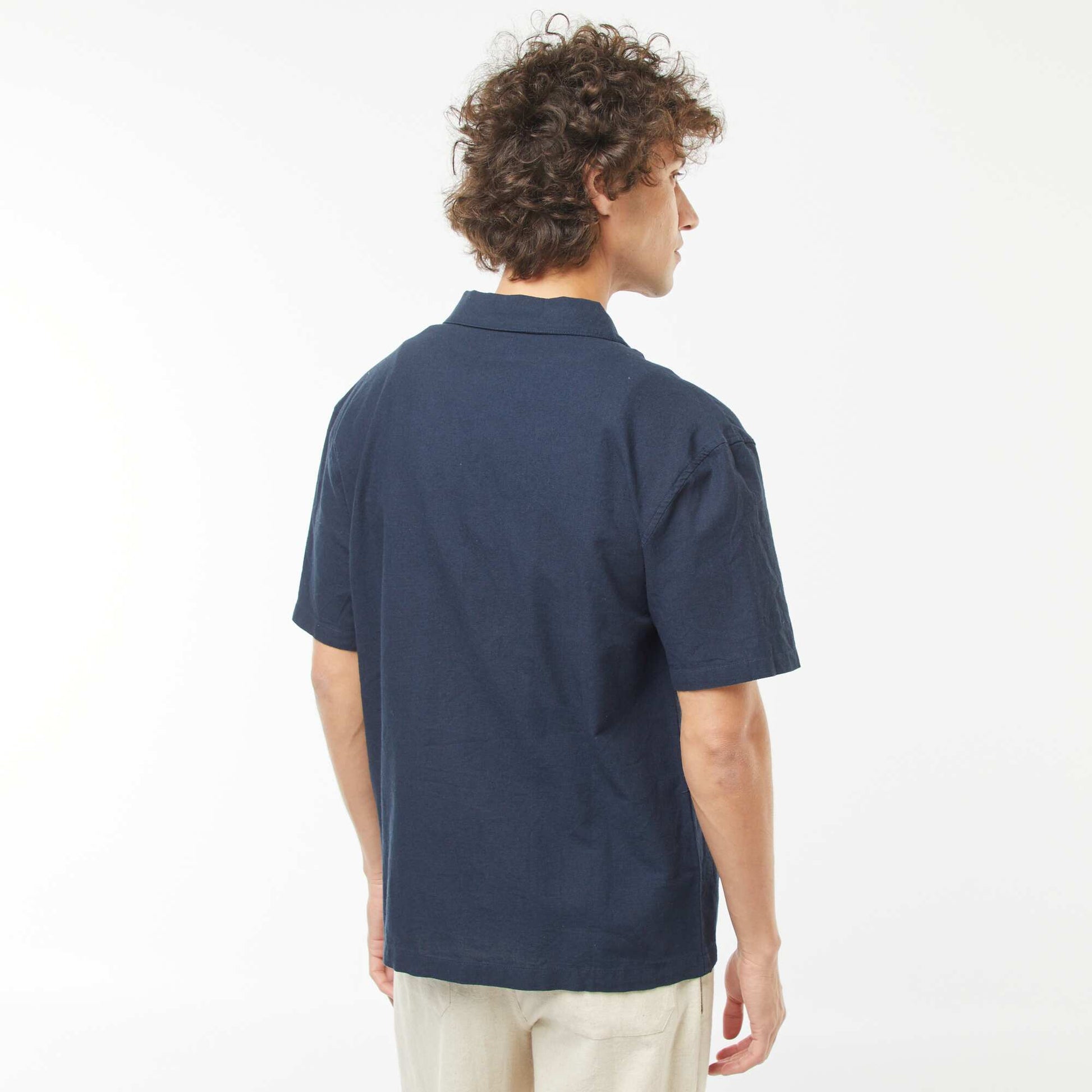 Short-sleeved linen-blend shirt with embroidery BLUE