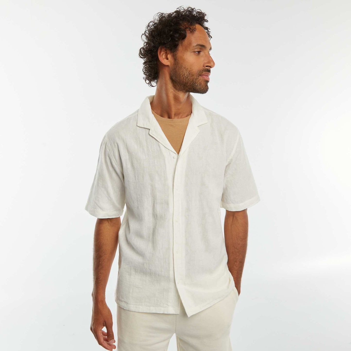 Short-sleeved embroidered shirt WHITE