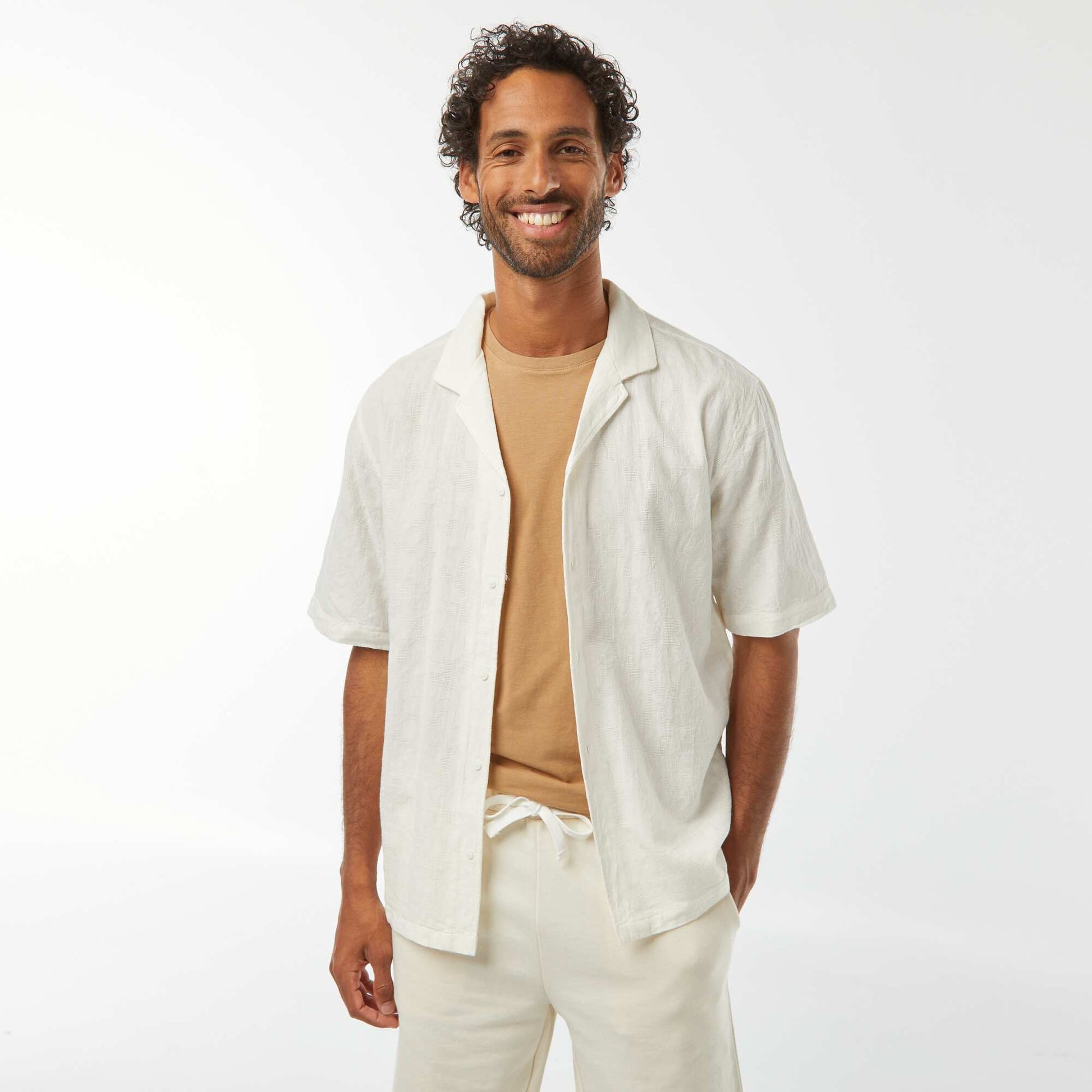 Short-sleeved embroidered shirt WHITE