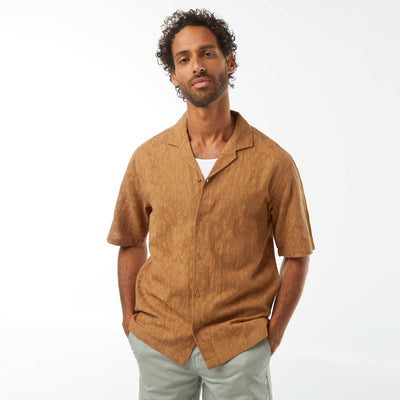 Short-sleeved embroidered shirt BEIGE